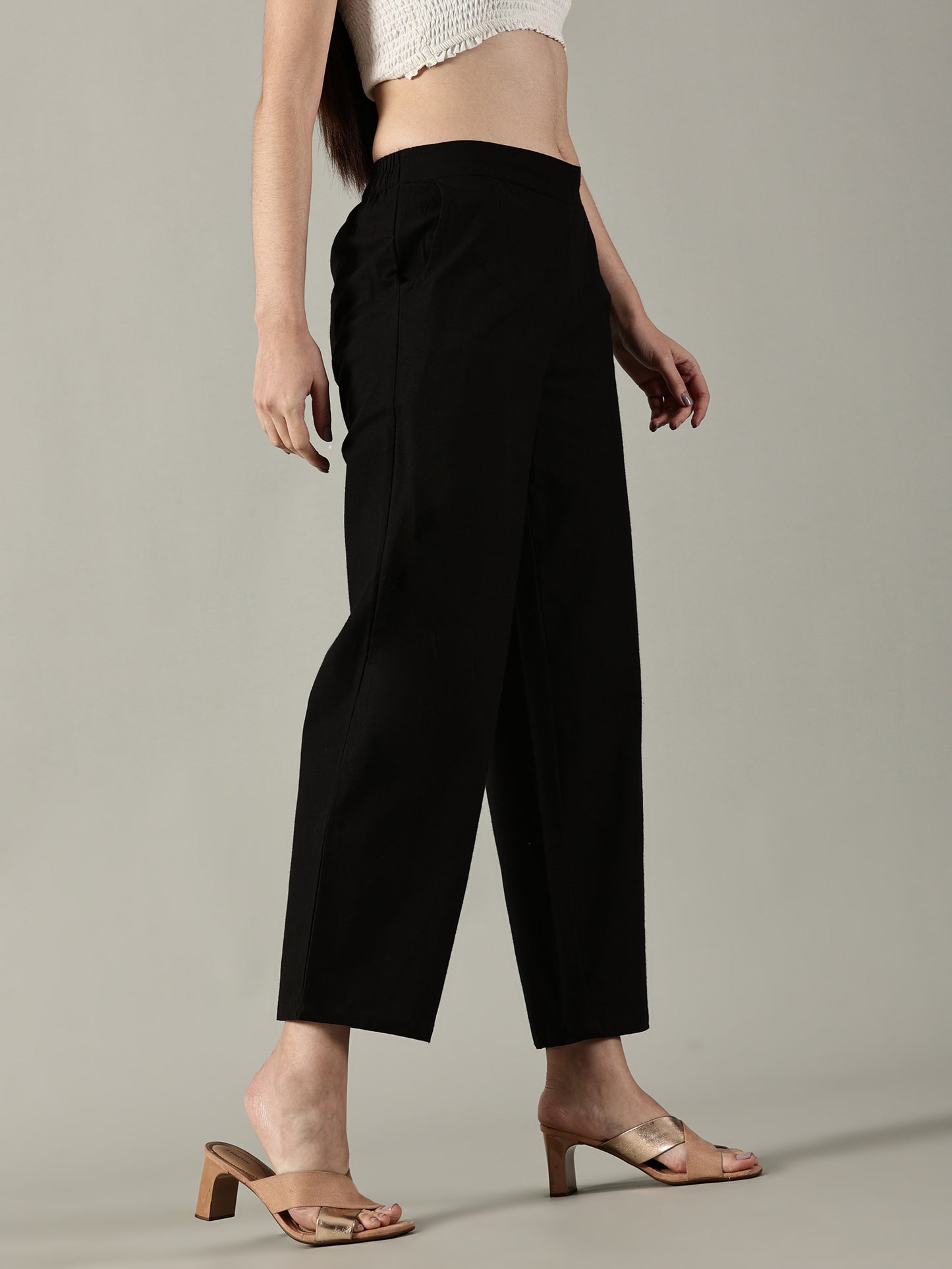 Black Cotton Wide-Leg Pants