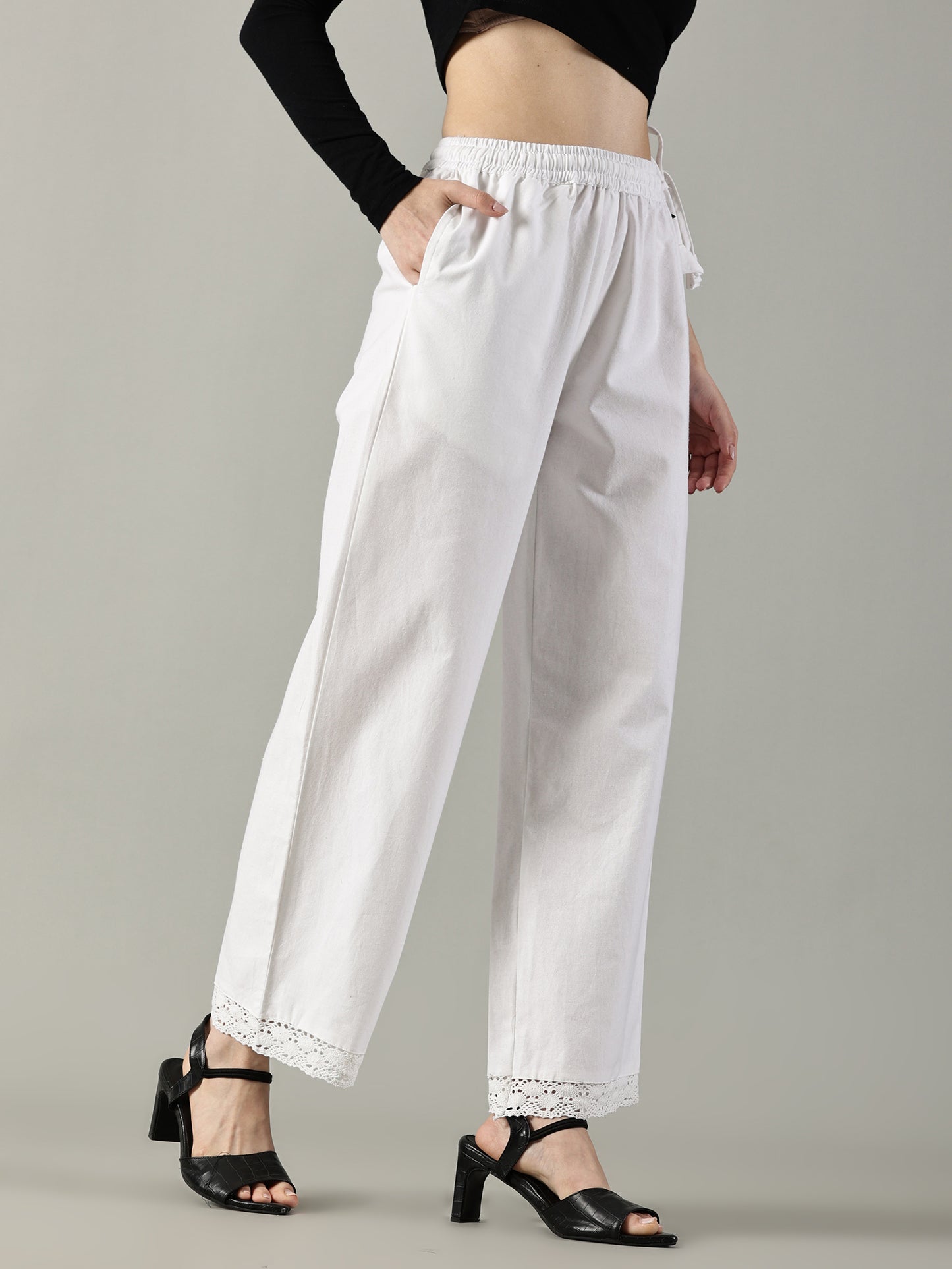 White Cotton Crochet Palazzo