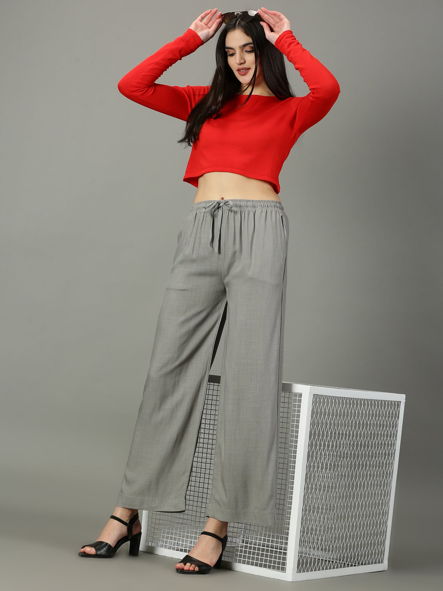 Light Grey Solid Slub Palazzos