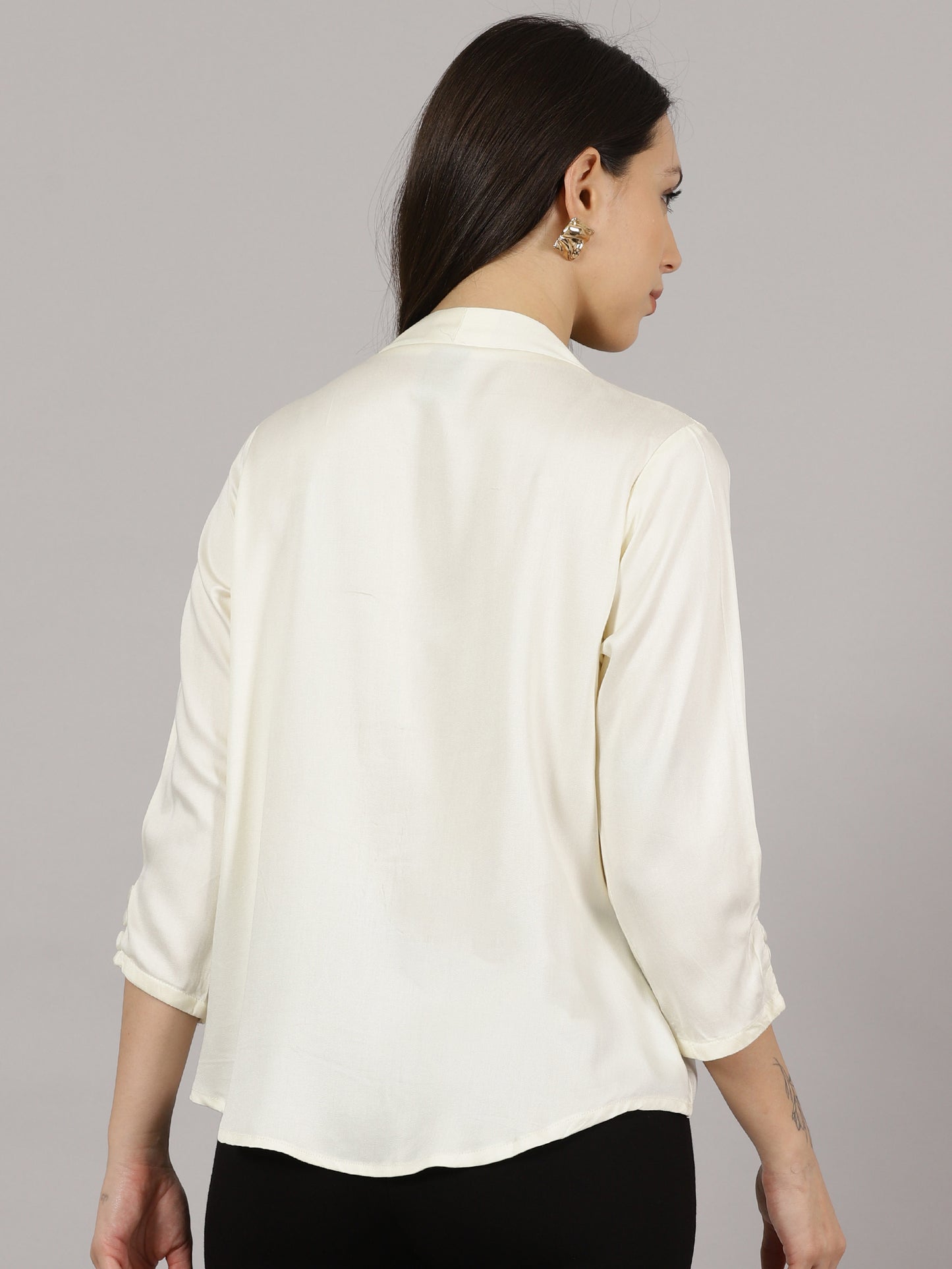 Cream V-Neck Viscose Top