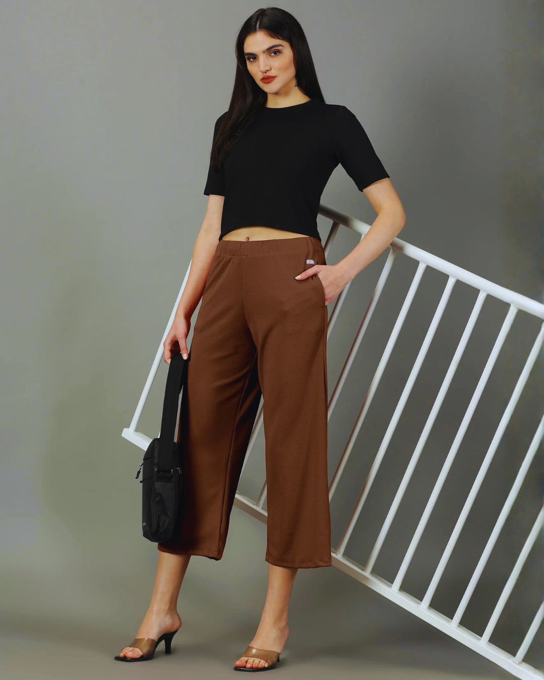 Light Brown Stretchable Culottes with Pockets