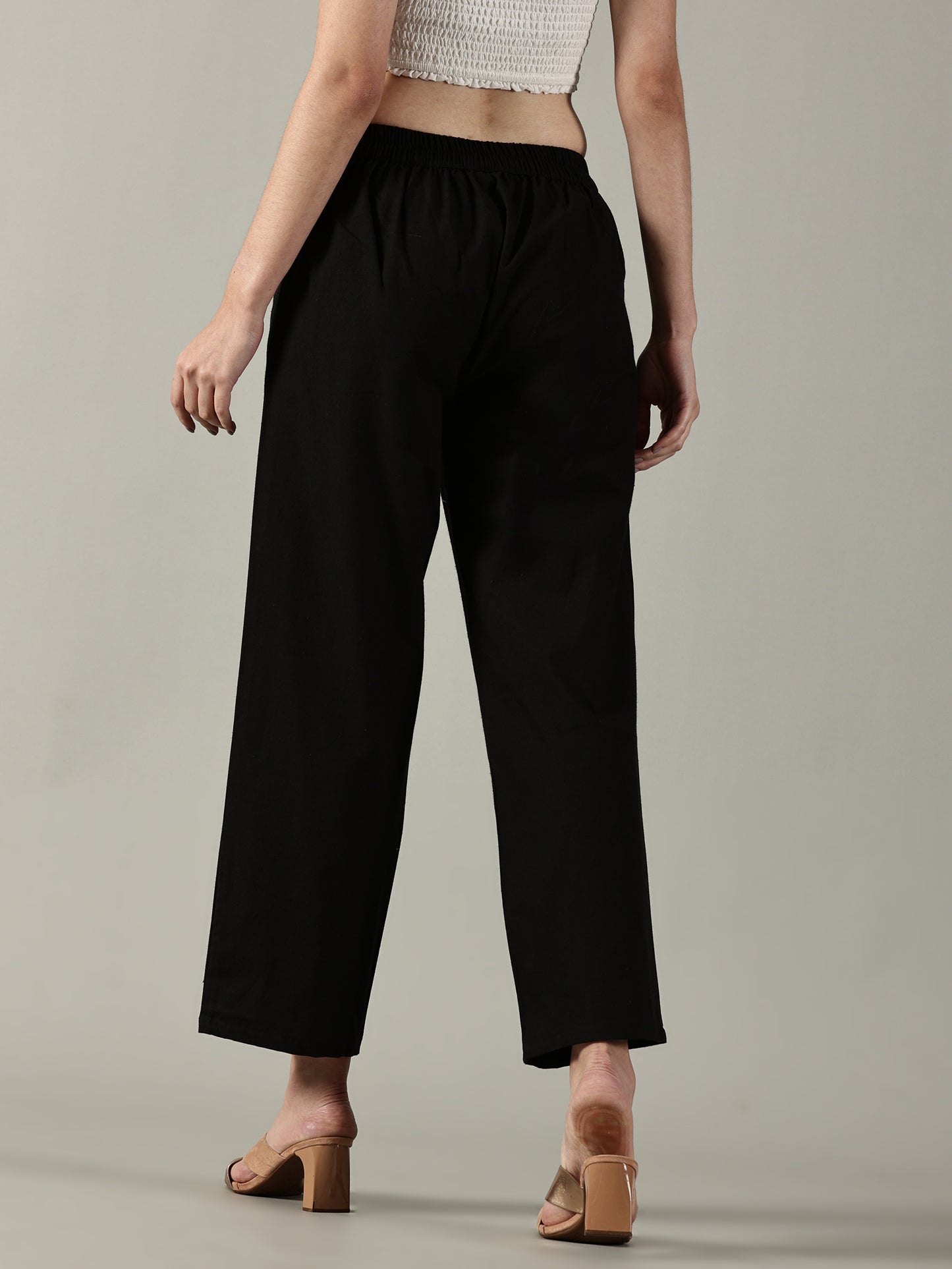 Black Cotton Wide-Leg Pants