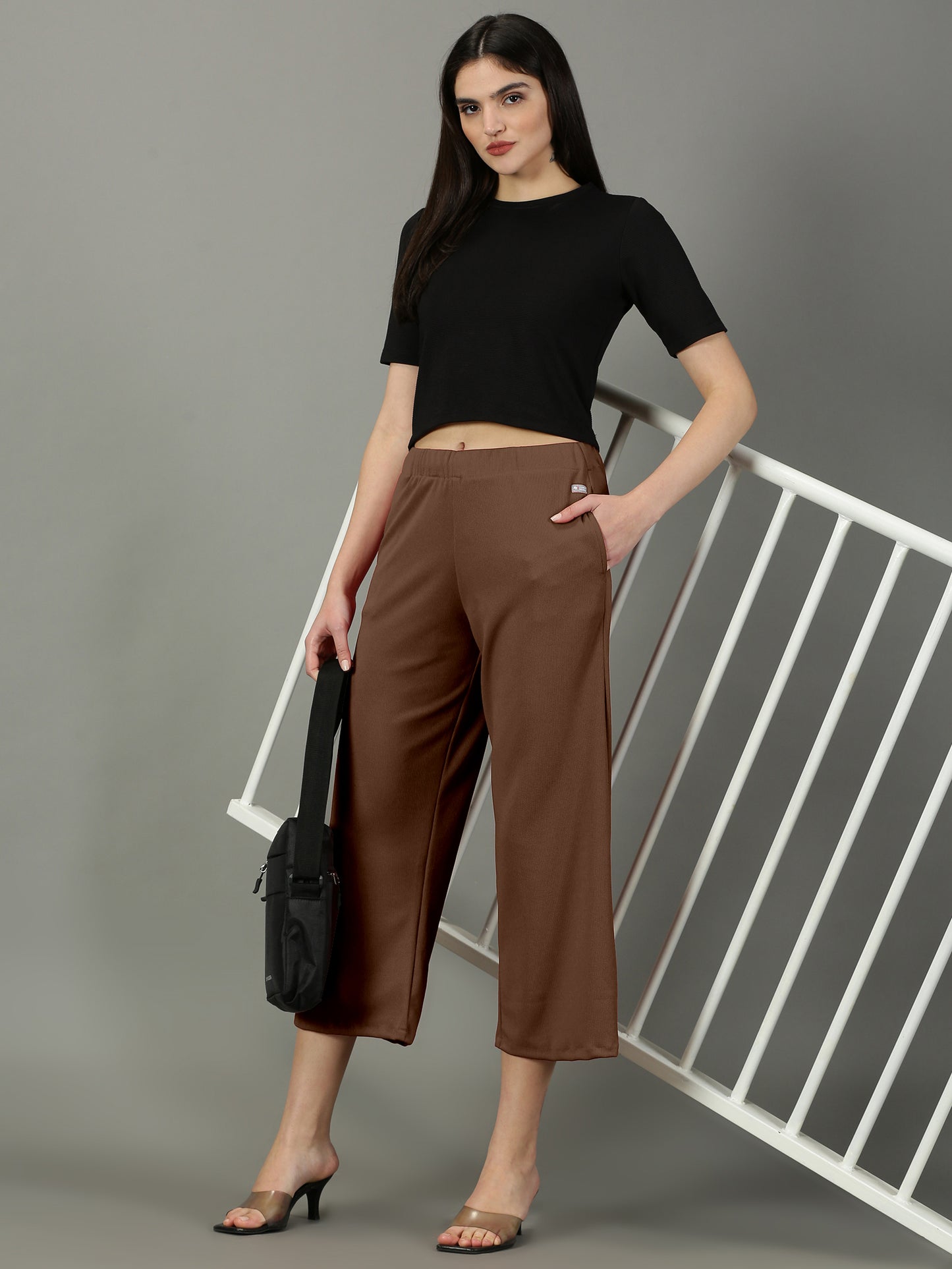 Brown Stretchable Culottes with Pockets