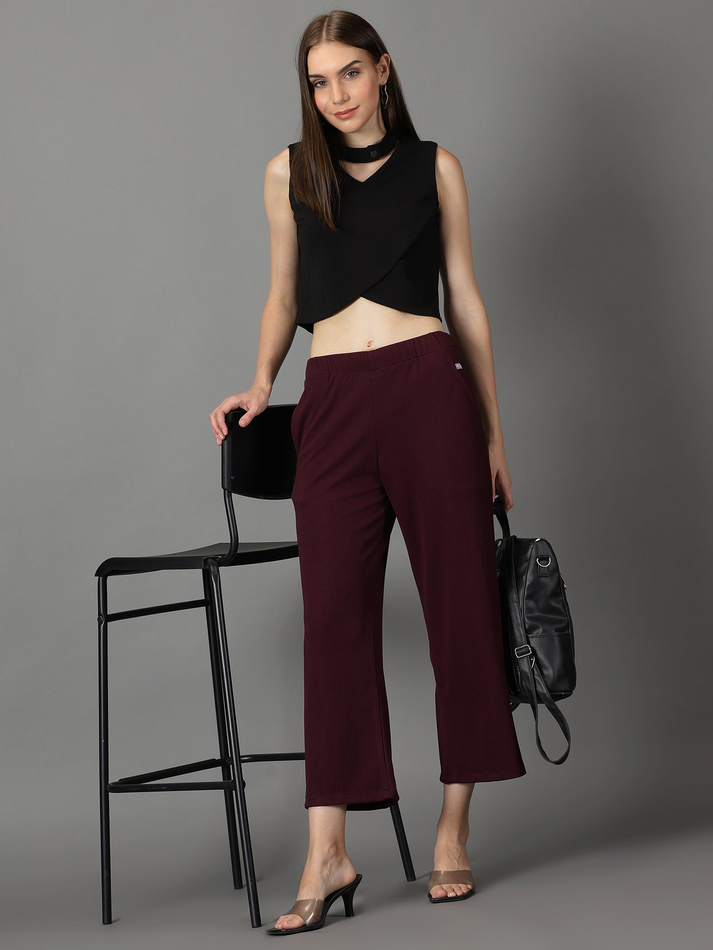 Wine Stretchable Culottes with Pockets