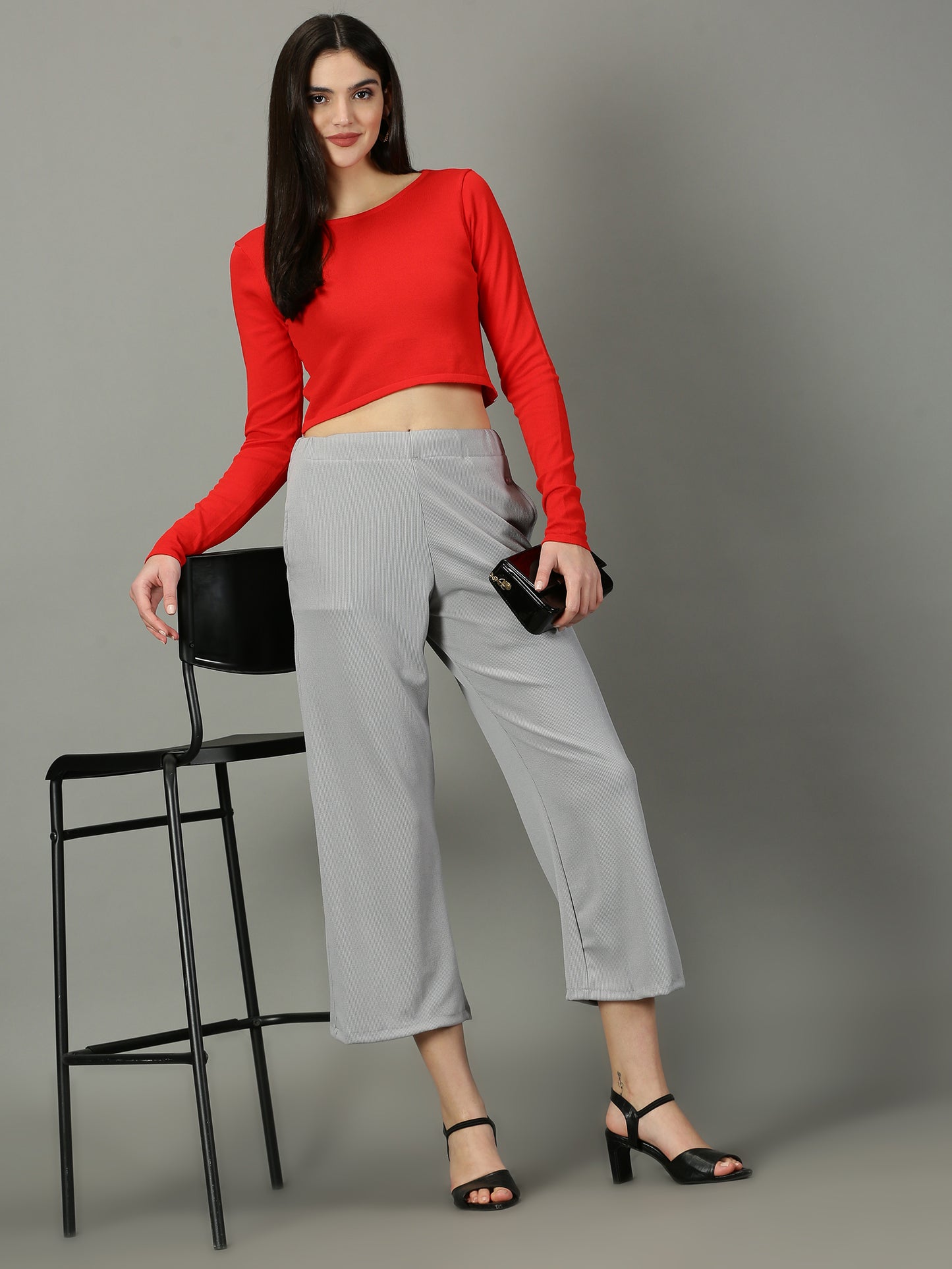 Light Grey Stretchable Culottes with Pockets