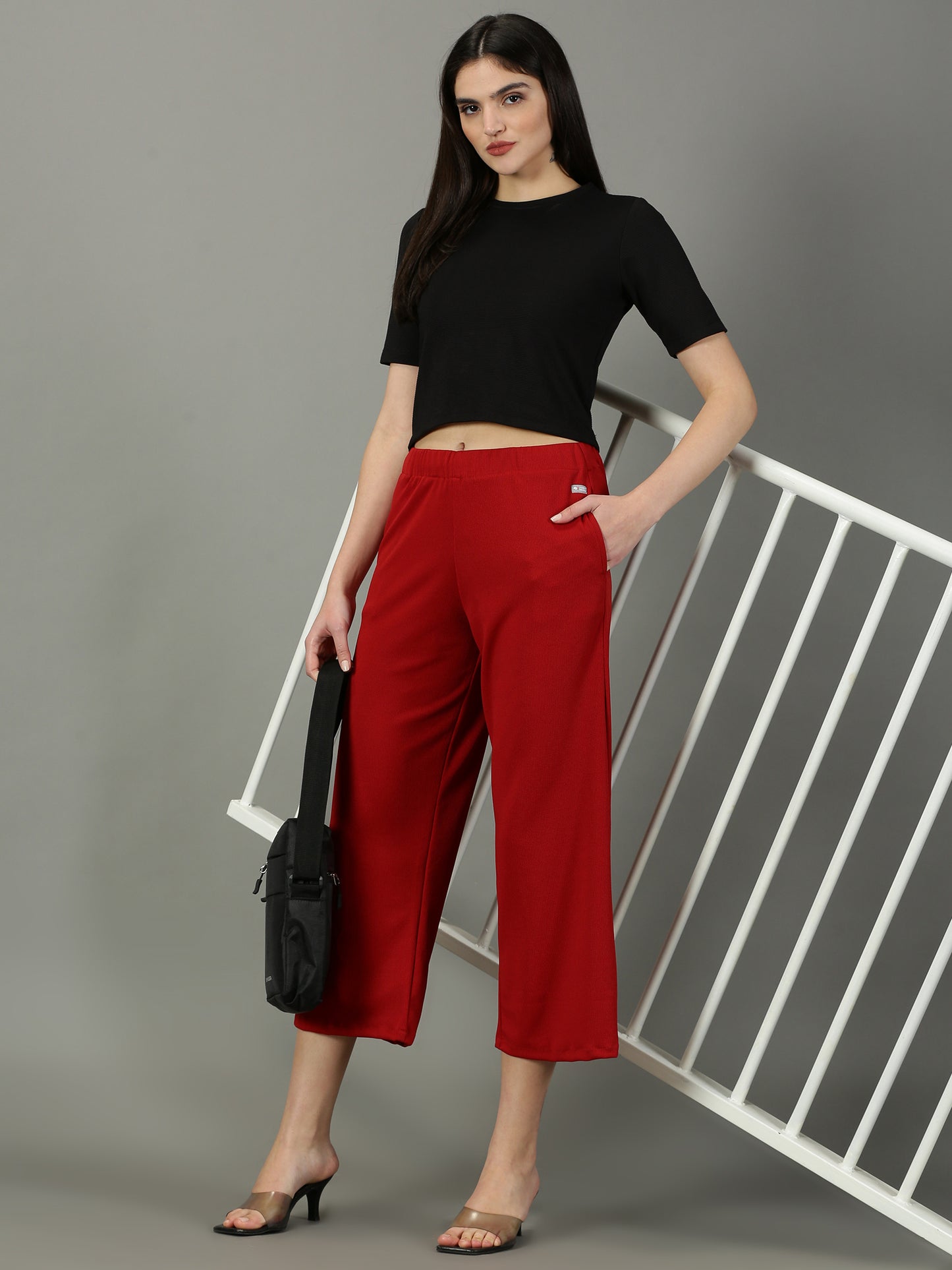 Maroon Stretchable Culottes with Pockets