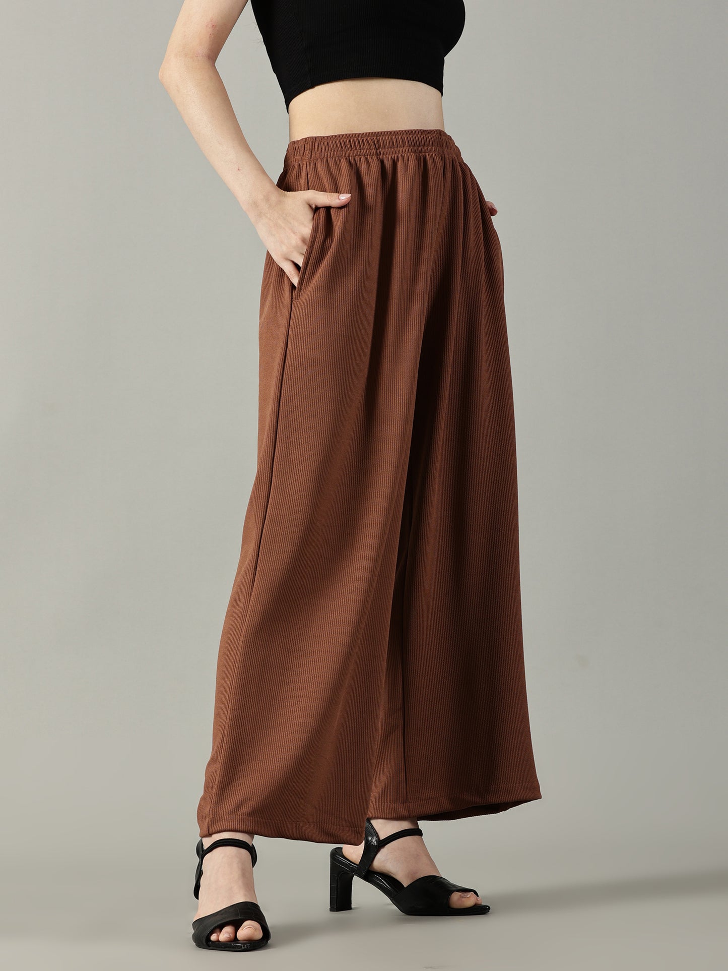Brown Stretchable Culottes with Pockets