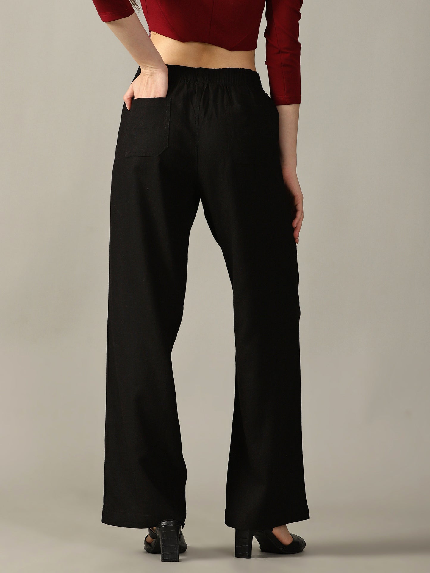 Black Wide Leg Linen Trousers