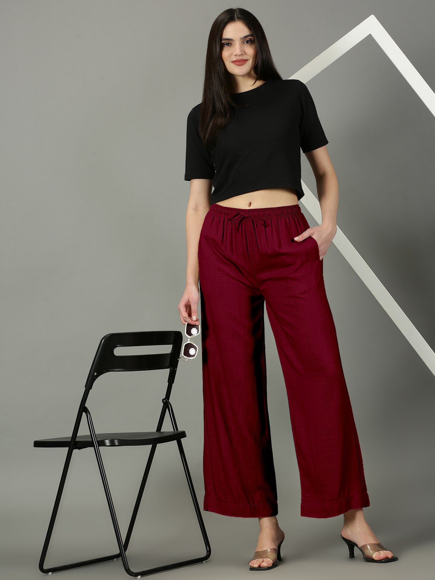 Maroon Solid Slub Palazzos