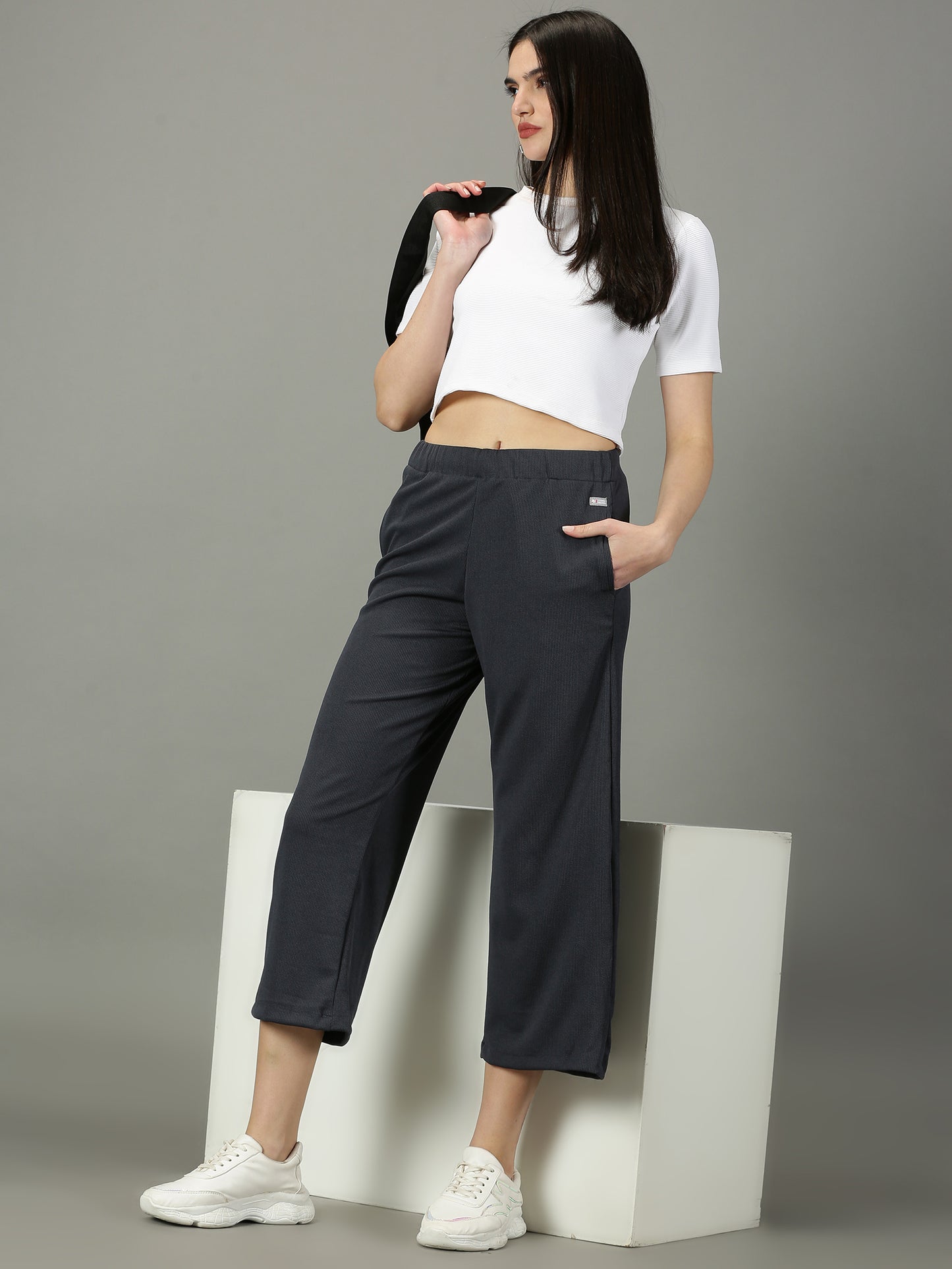Dark Grey Stretchable Culottes with Pockets