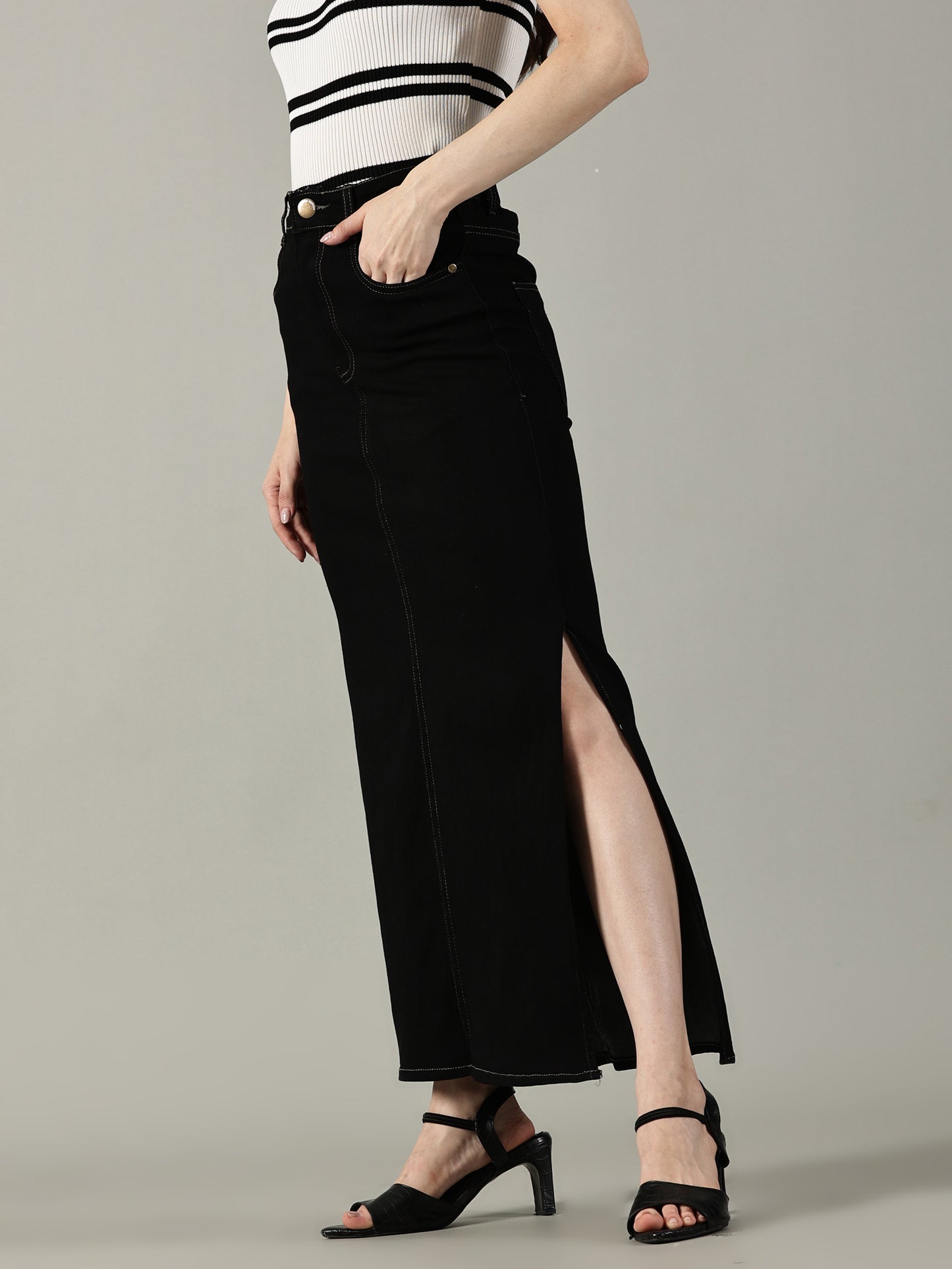 Black Denim Midi Skirt