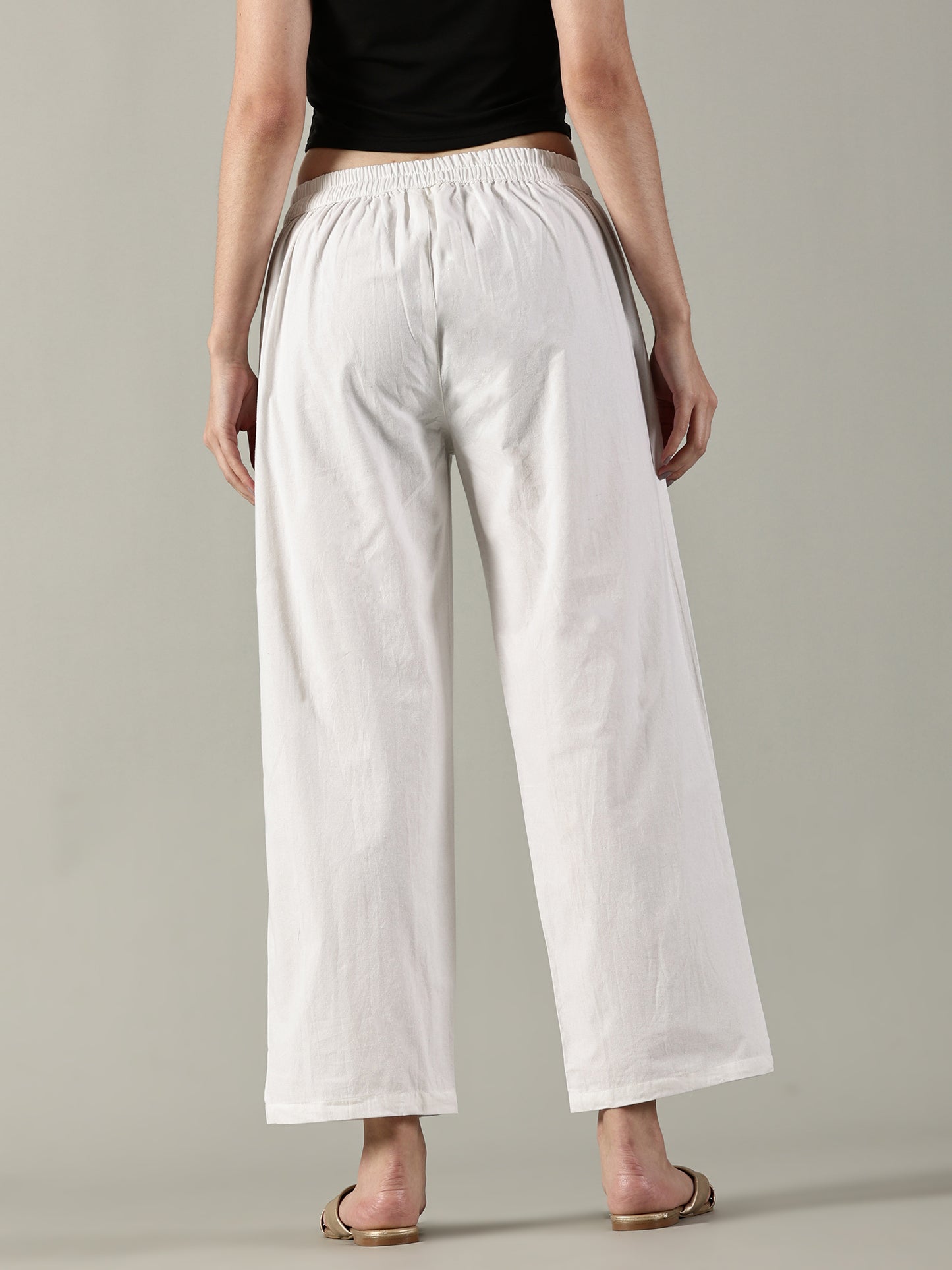 White Cotton Wide-Leg Pants
