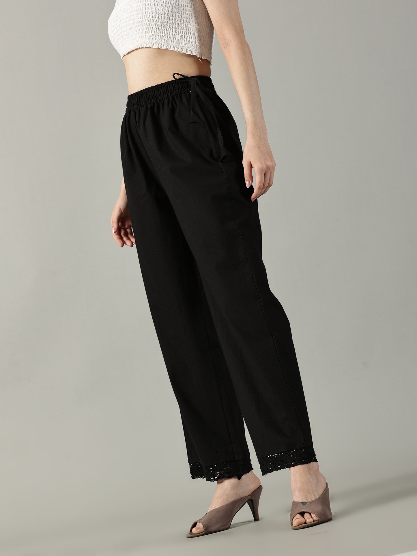 Black Cotton Crochet Palazzo