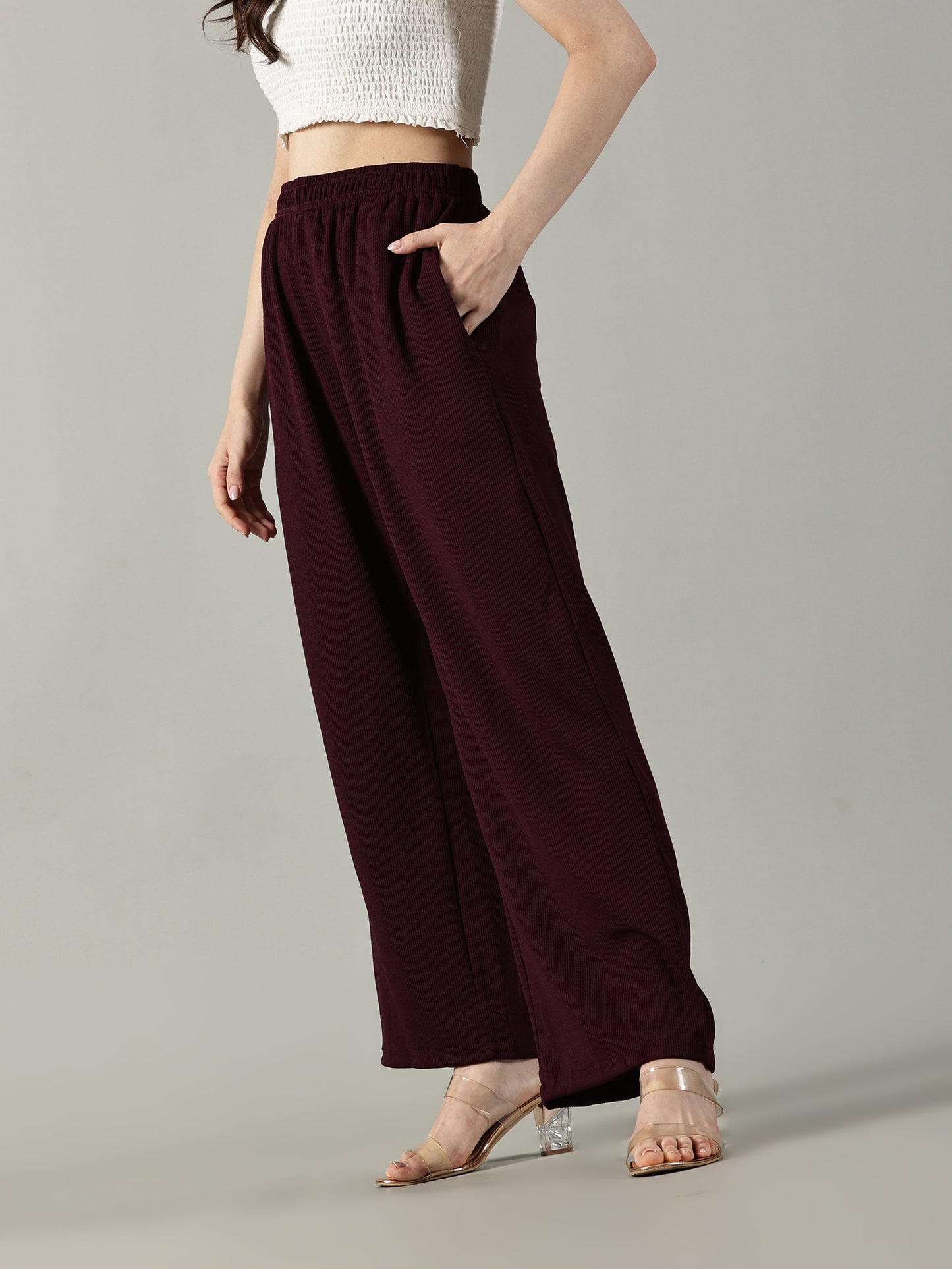 Wine Stretchable Culottes with Pockets