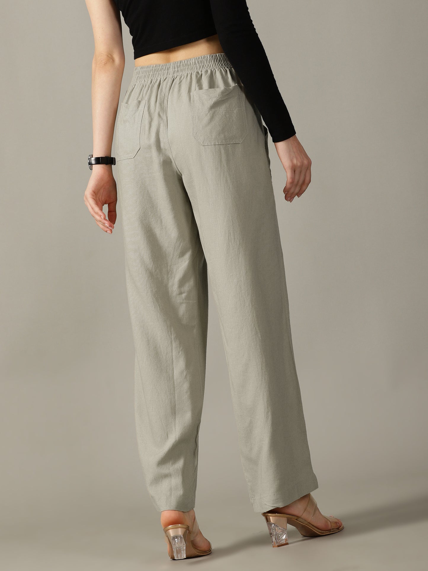 Tea Green Wide Leg Linen Trousers