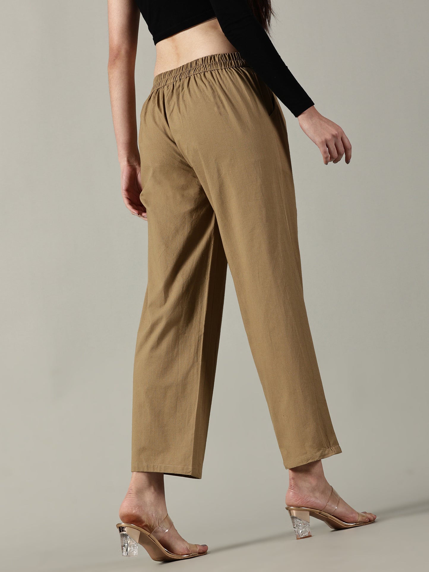 Light Brown Cotton Wide-Leg Pants