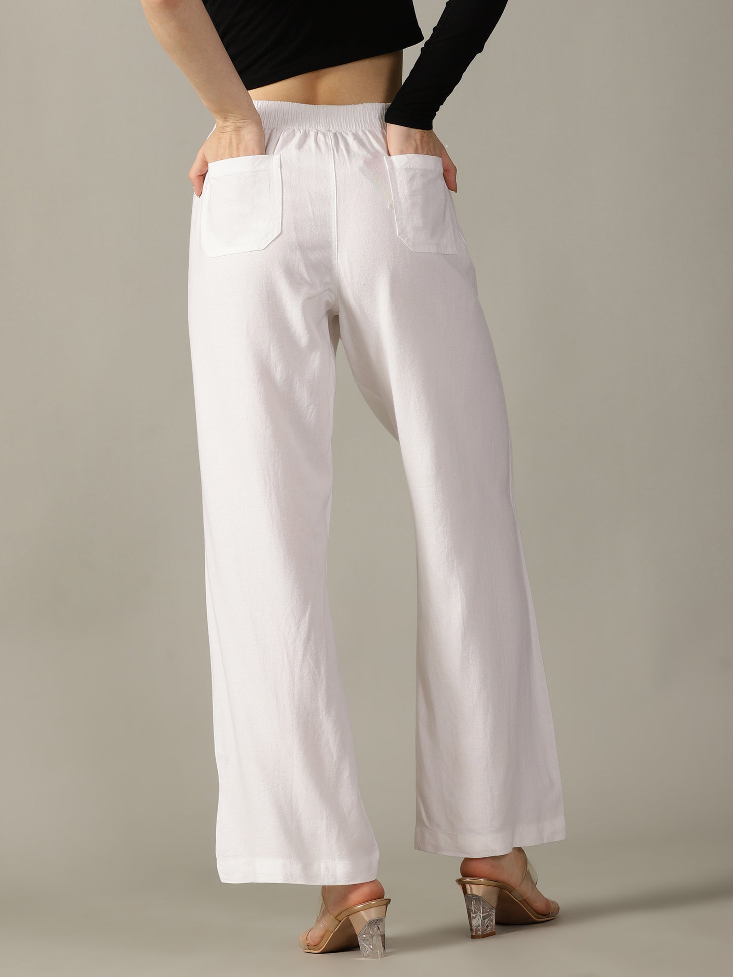 White Wide Leg Linen Trousers