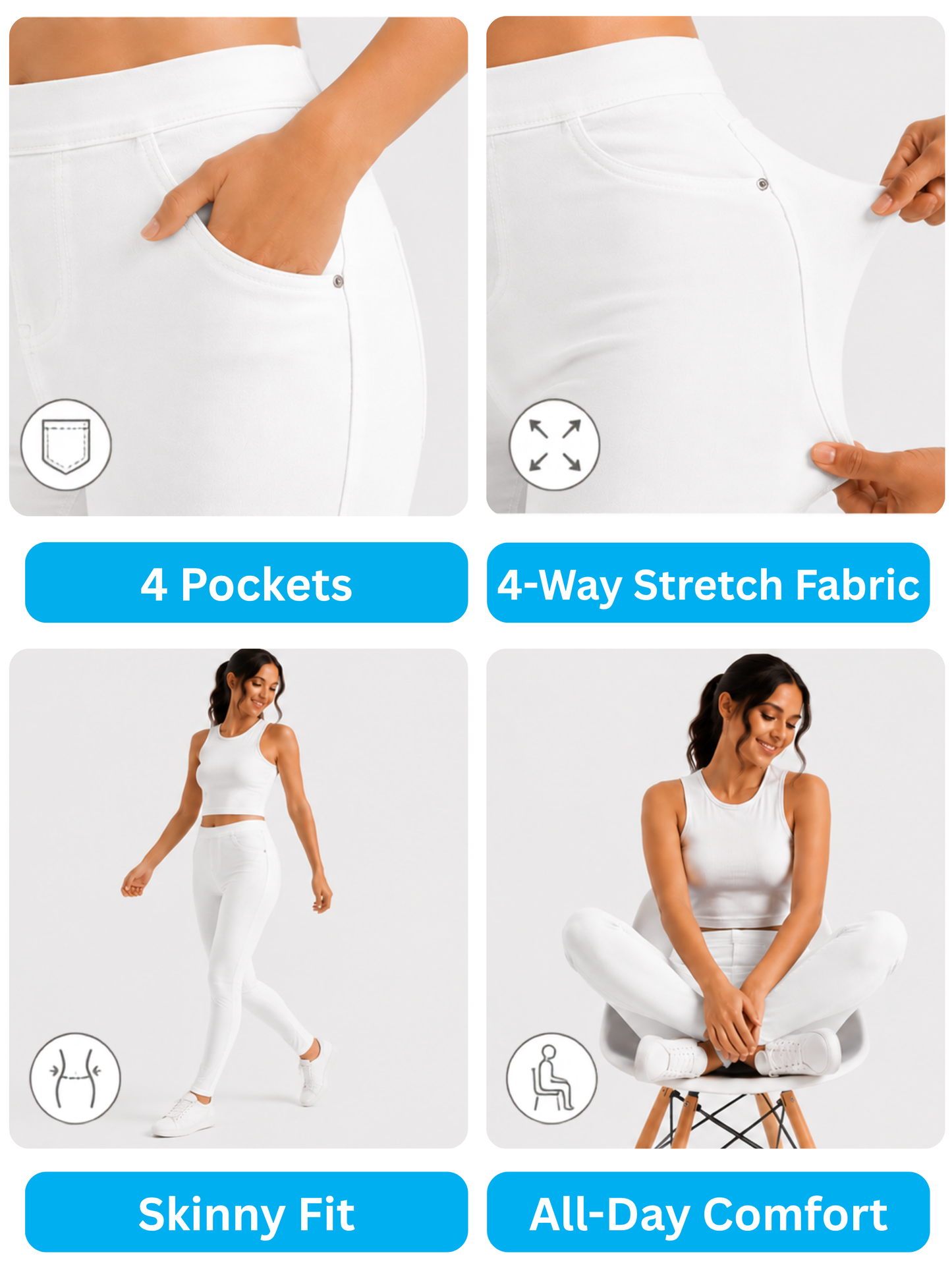 White Denim Super Stretchable Jeggings (Skinny Fit)
