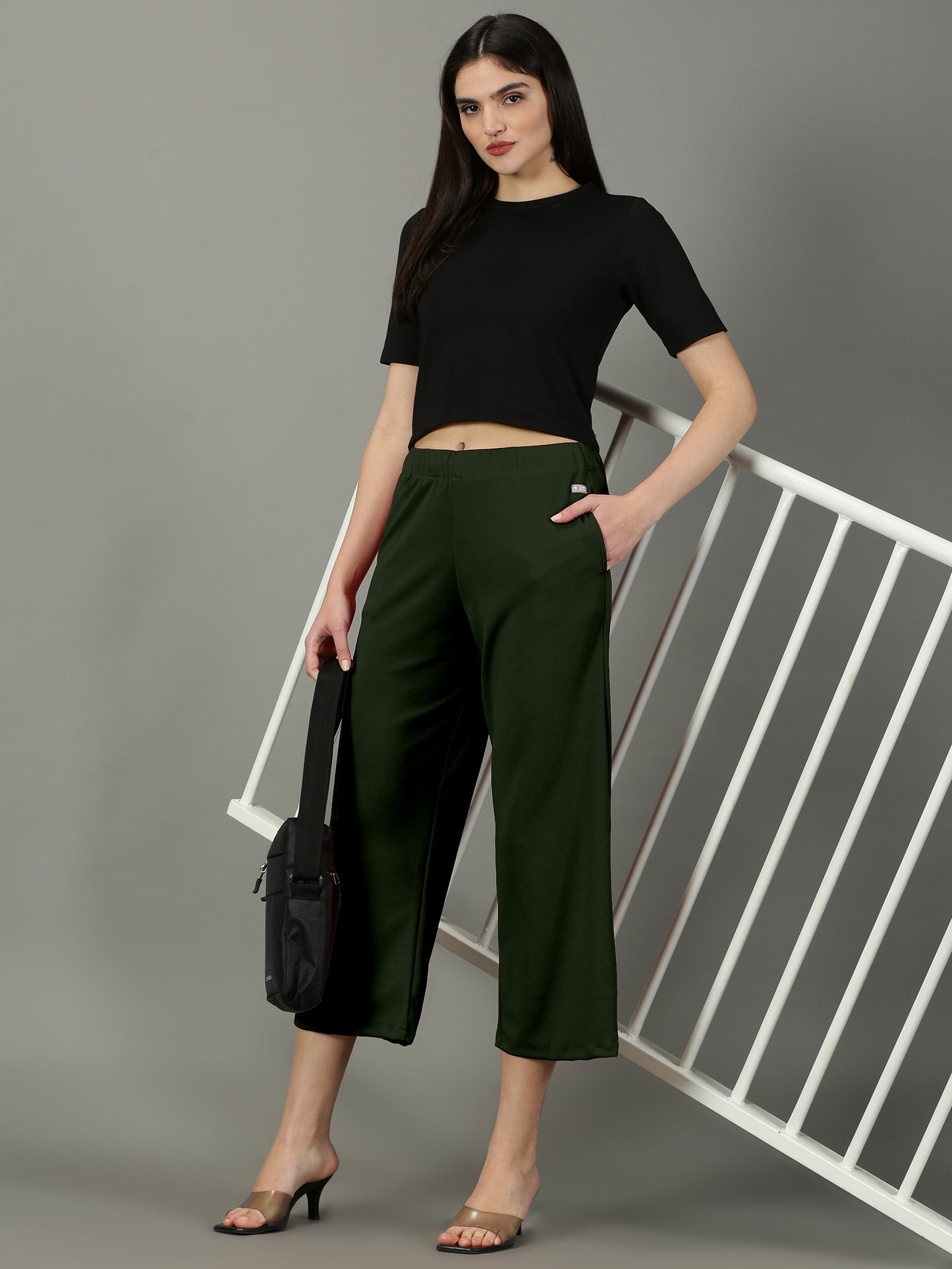 Olive Stretchable Culottes with Pockets