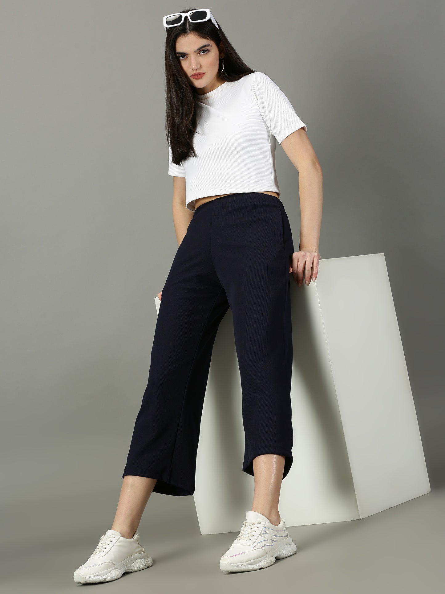 Navy Stretchable Culottes with Pockets