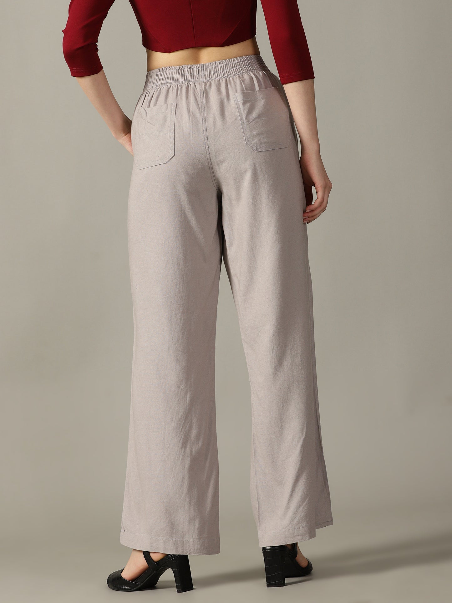 Light Grey Wide Leg Linen Trousers
