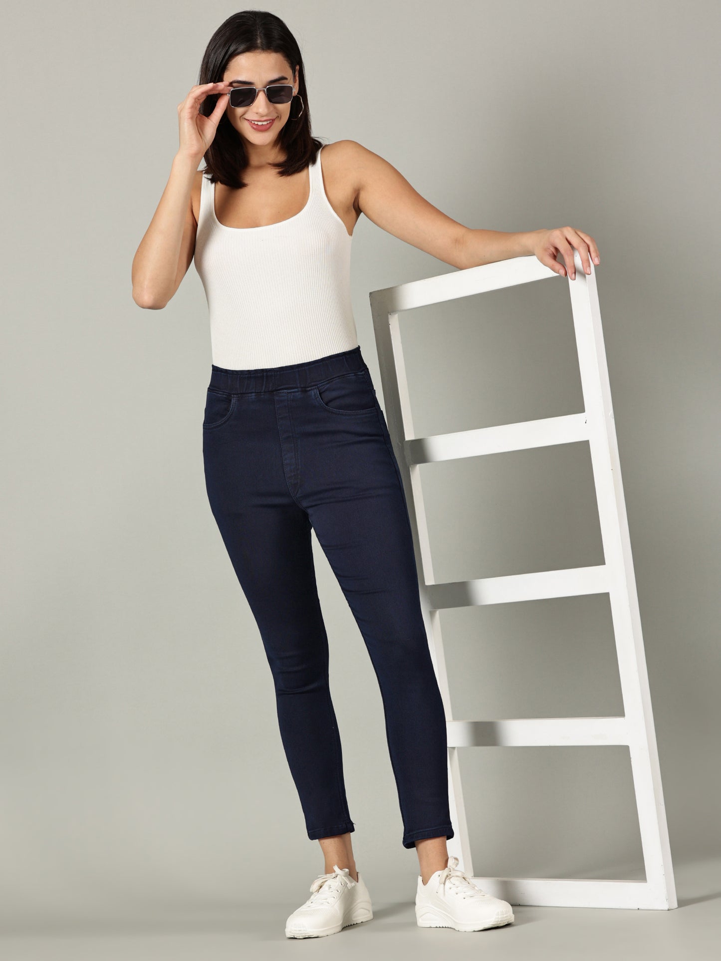 Navy Blue Denim Super Stretchable Jeggings (Skinny Fit)