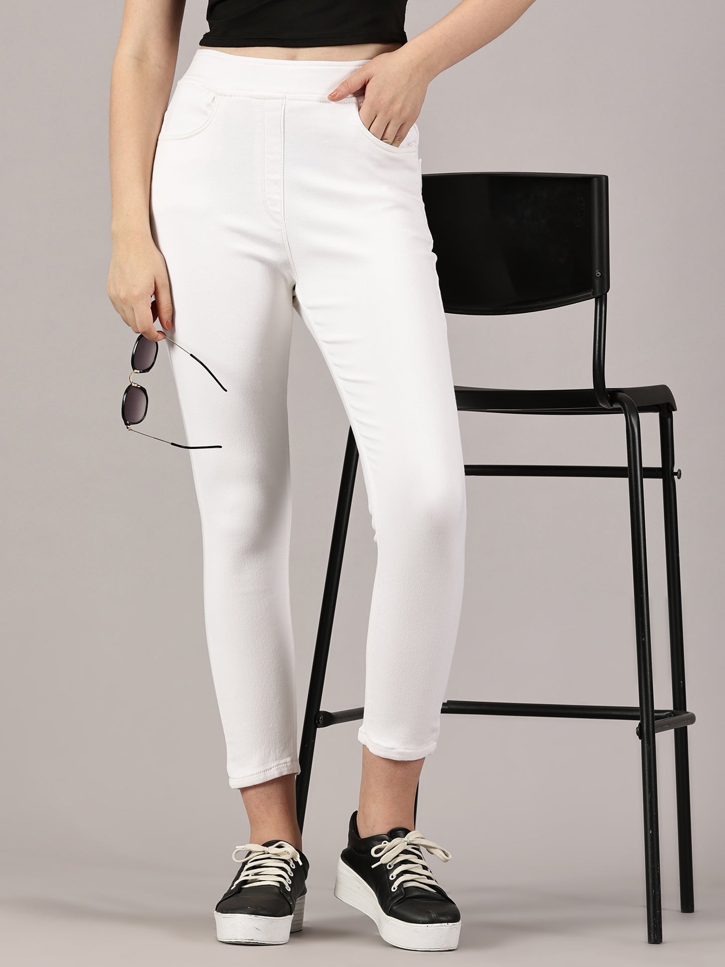 White Denim Super Stretchable Jeggings (Skinny Fit)