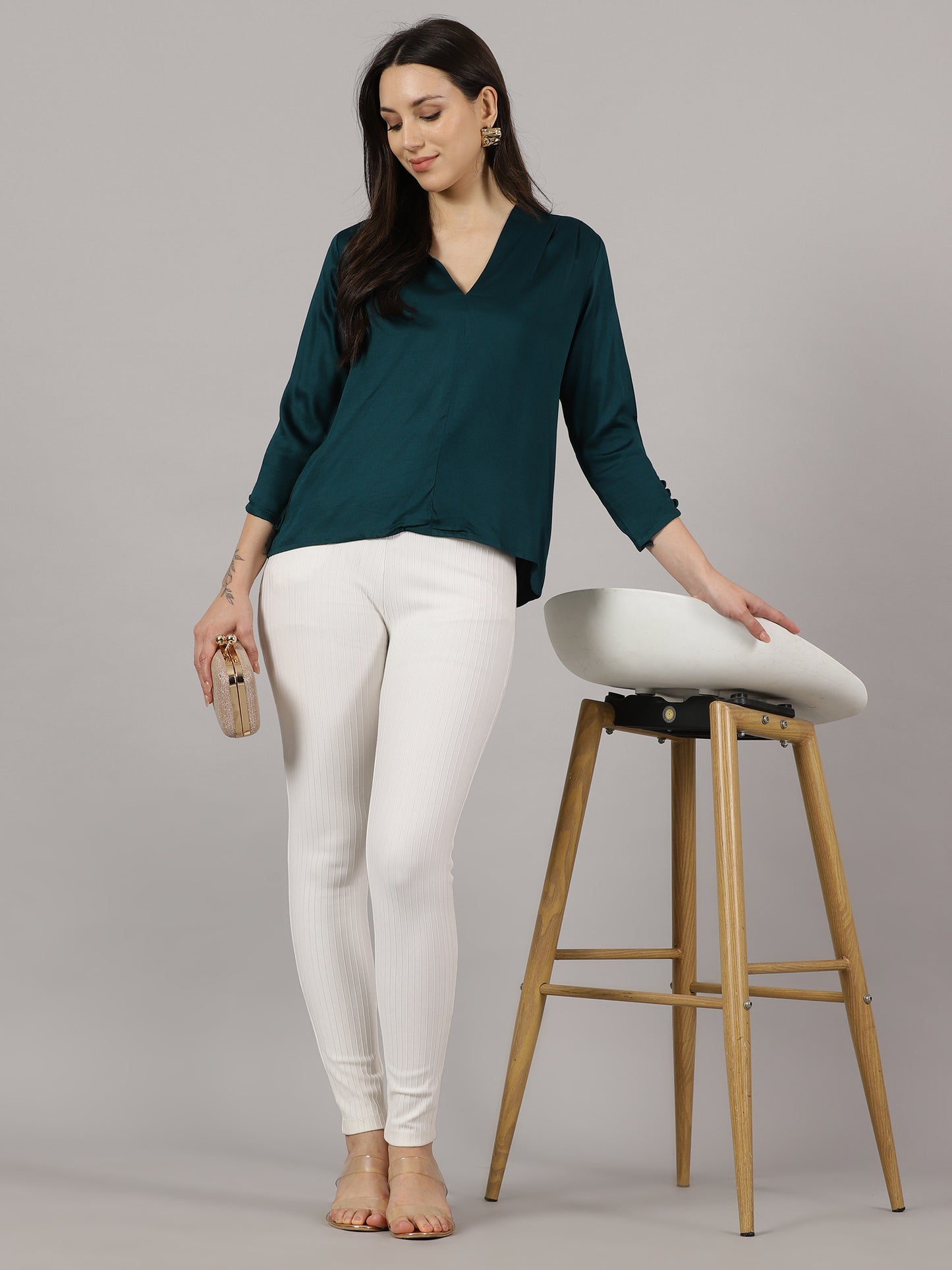 Teal V-Neck Viscose Top