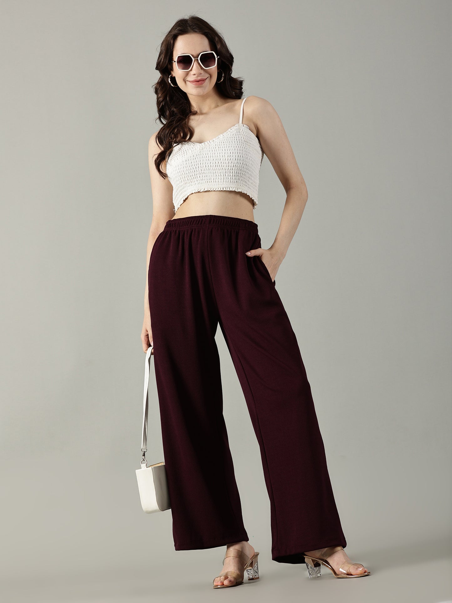 Wine Stretchable Culottes with Pockets