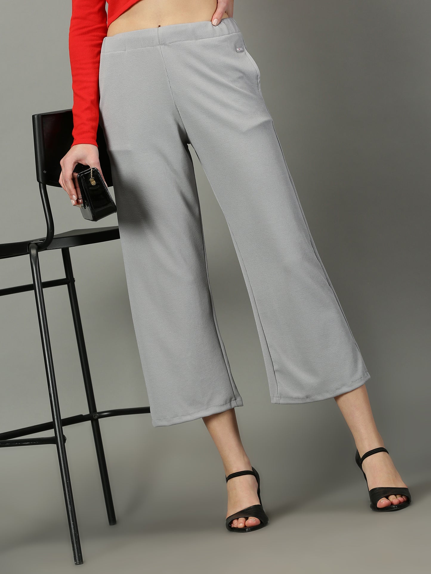 Light Grey Stretchable Culottes with Pockets