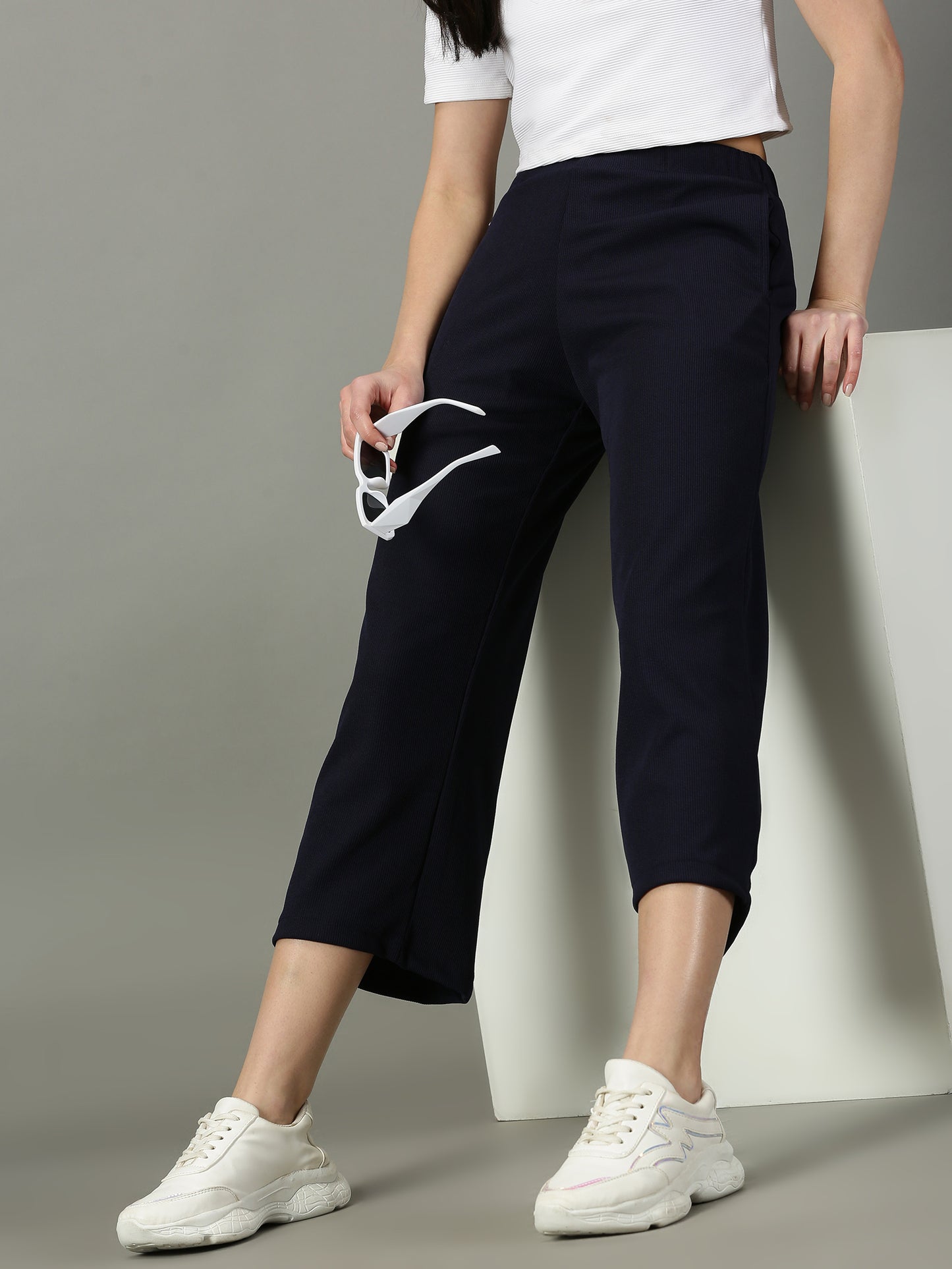 Navy Stretchable Culottes with Pockets