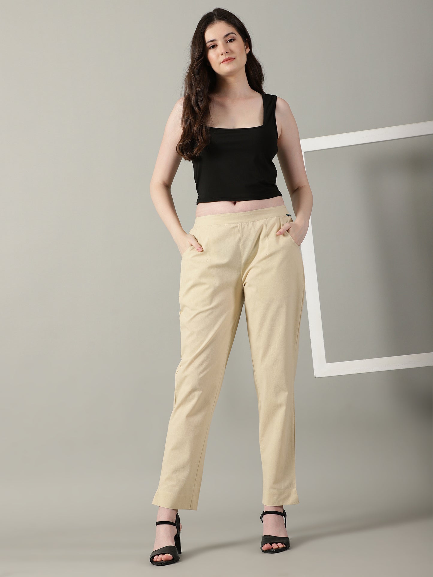 Beige Everyday Cotton Pants