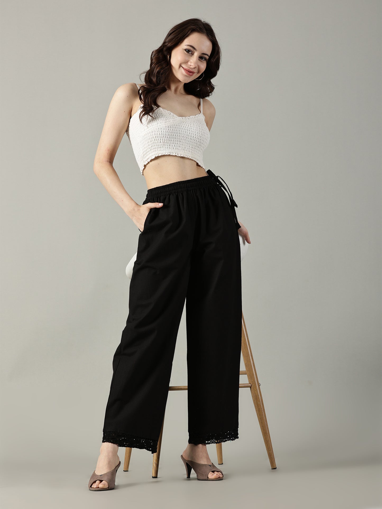 Black Cotton Crochet Palazzo