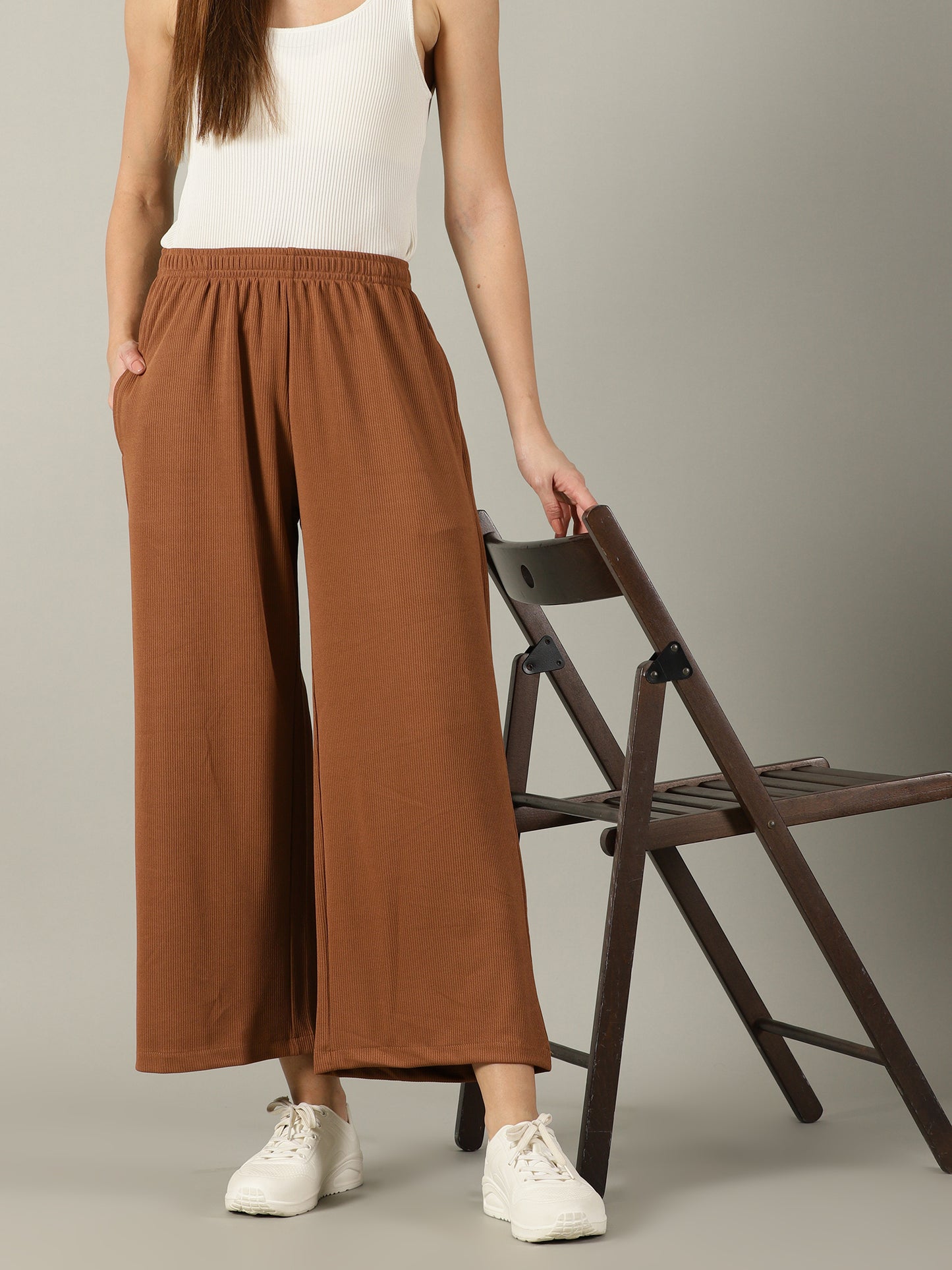Light Brown Stretchable Culottes with Pockets