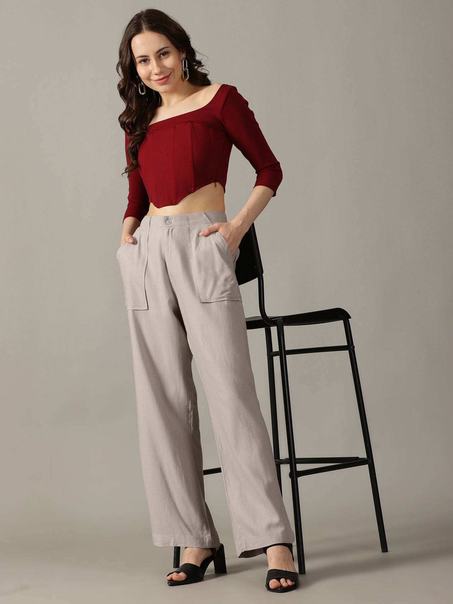 Light Grey Wide Leg Linen Trousers