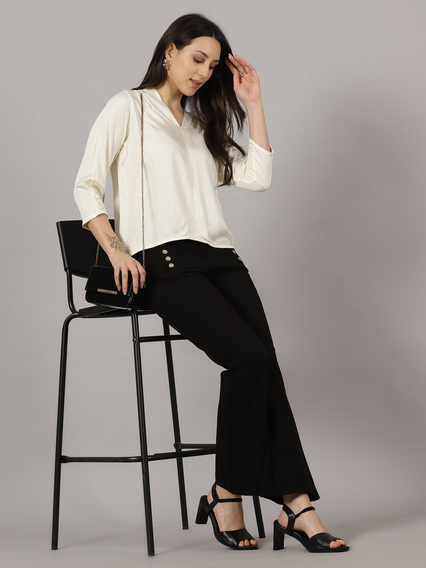 Cream V-Neck Viscose Top