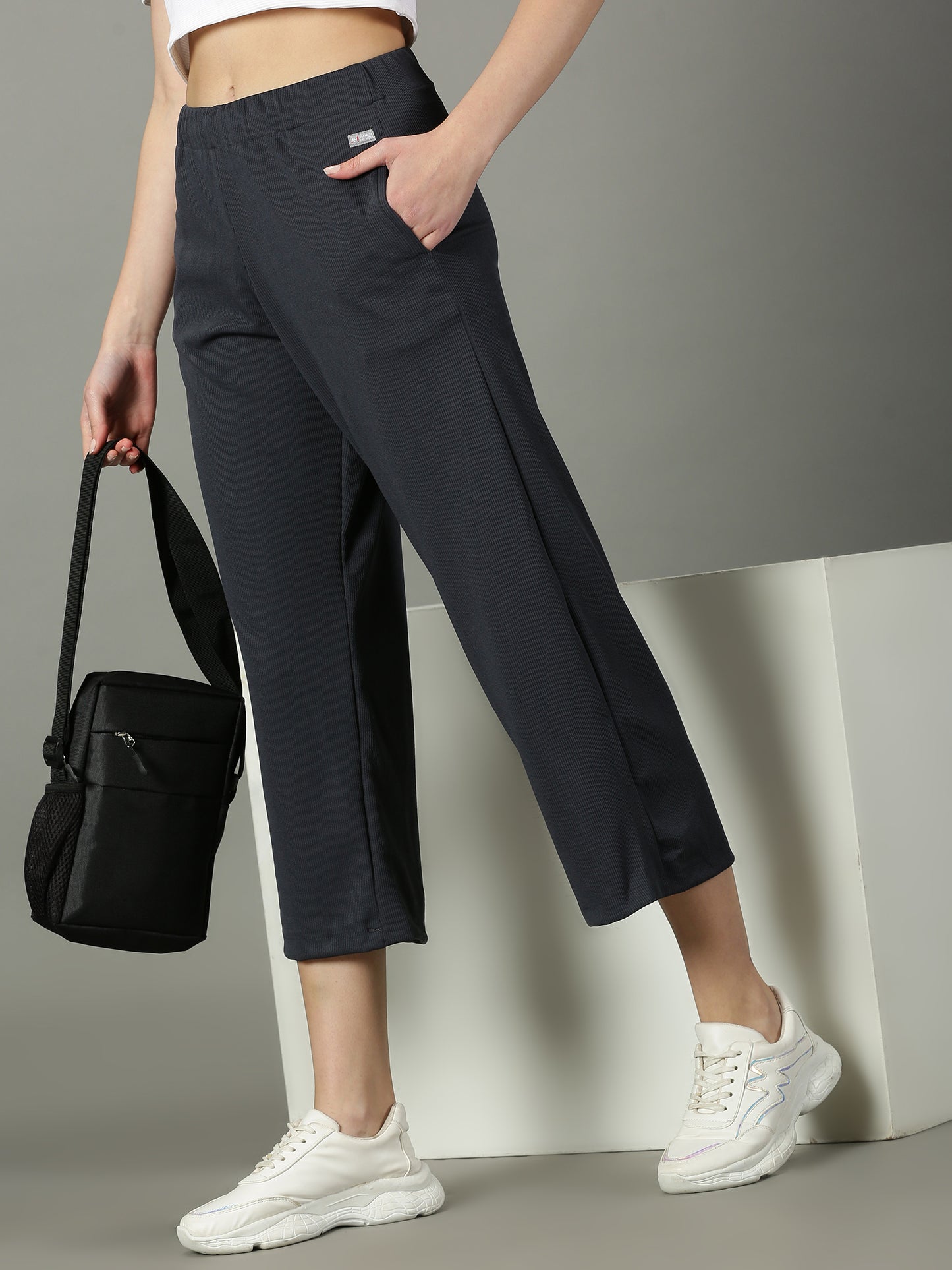 Dark Grey Stretchable Culottes with Pockets