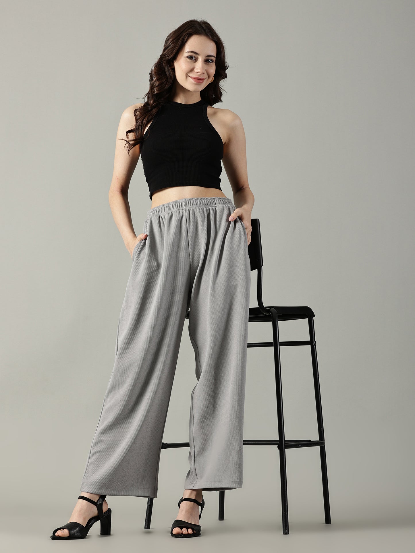 Light Grey Stretchable Culottes with Pockets