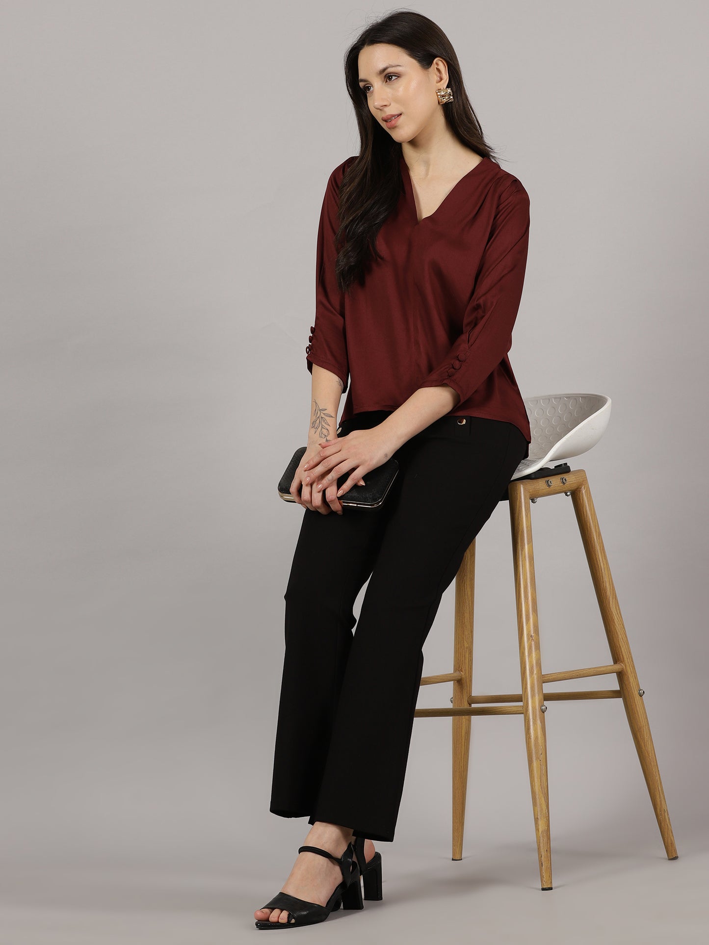 Wine V-Neck Viscose Top