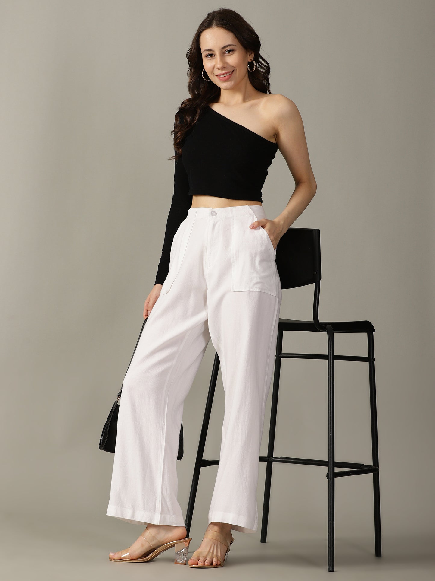 White Wide Leg Linen Trousers