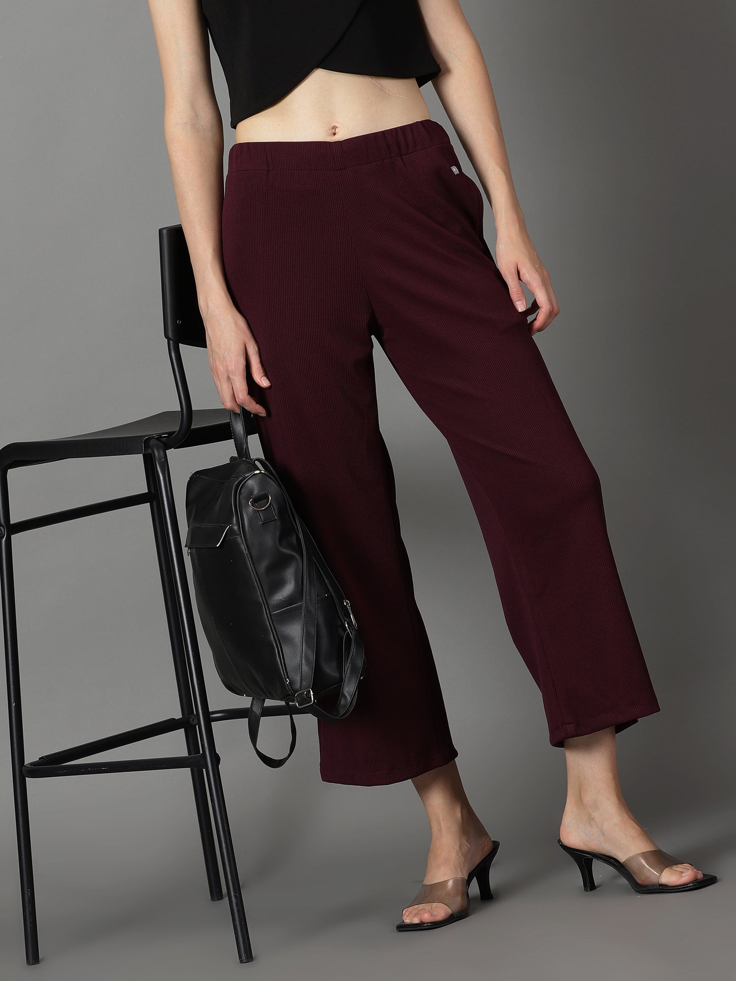 Wine Stretchable Culottes with Pockets