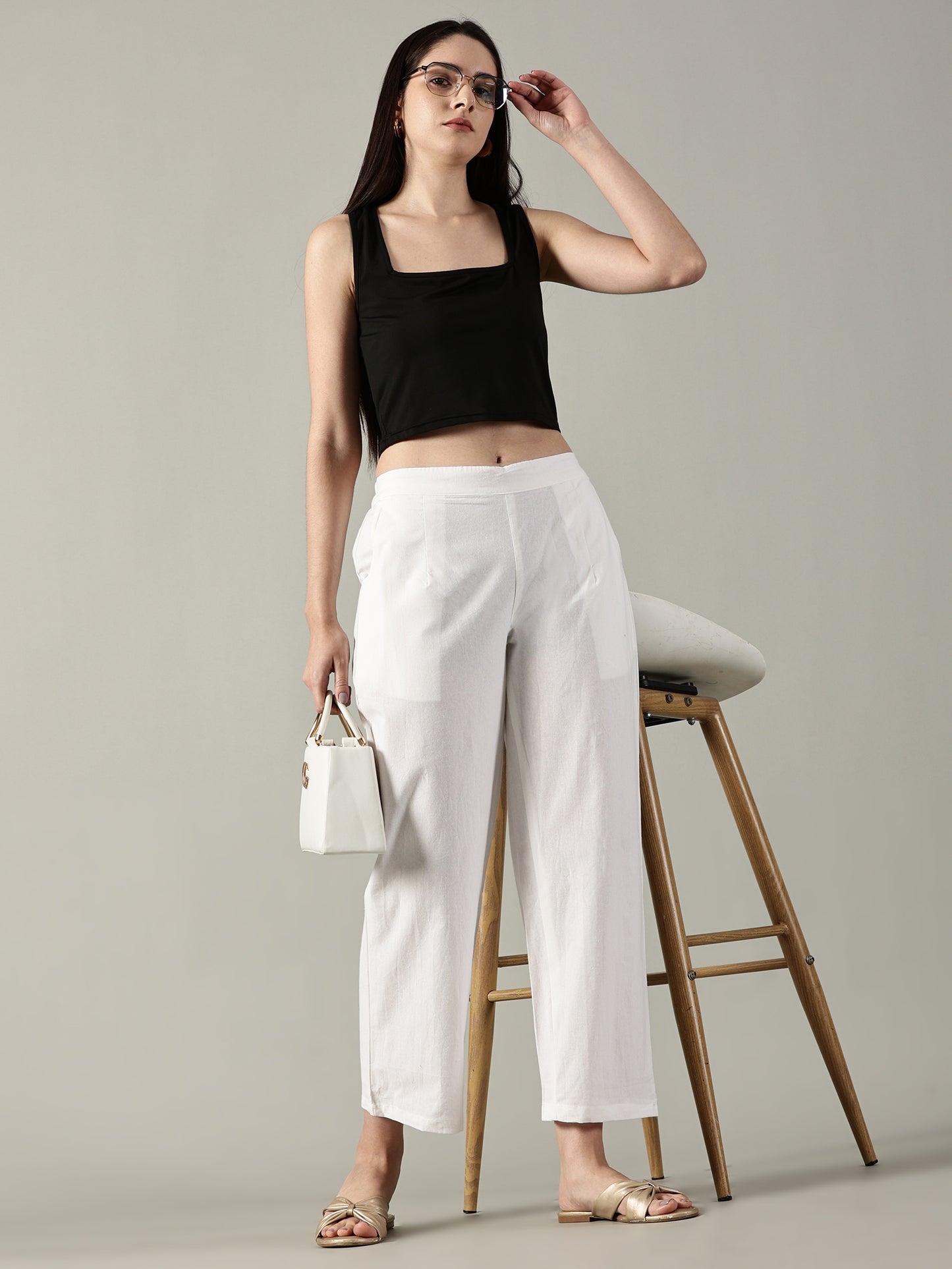 White Cotton Wide-Leg Pants
