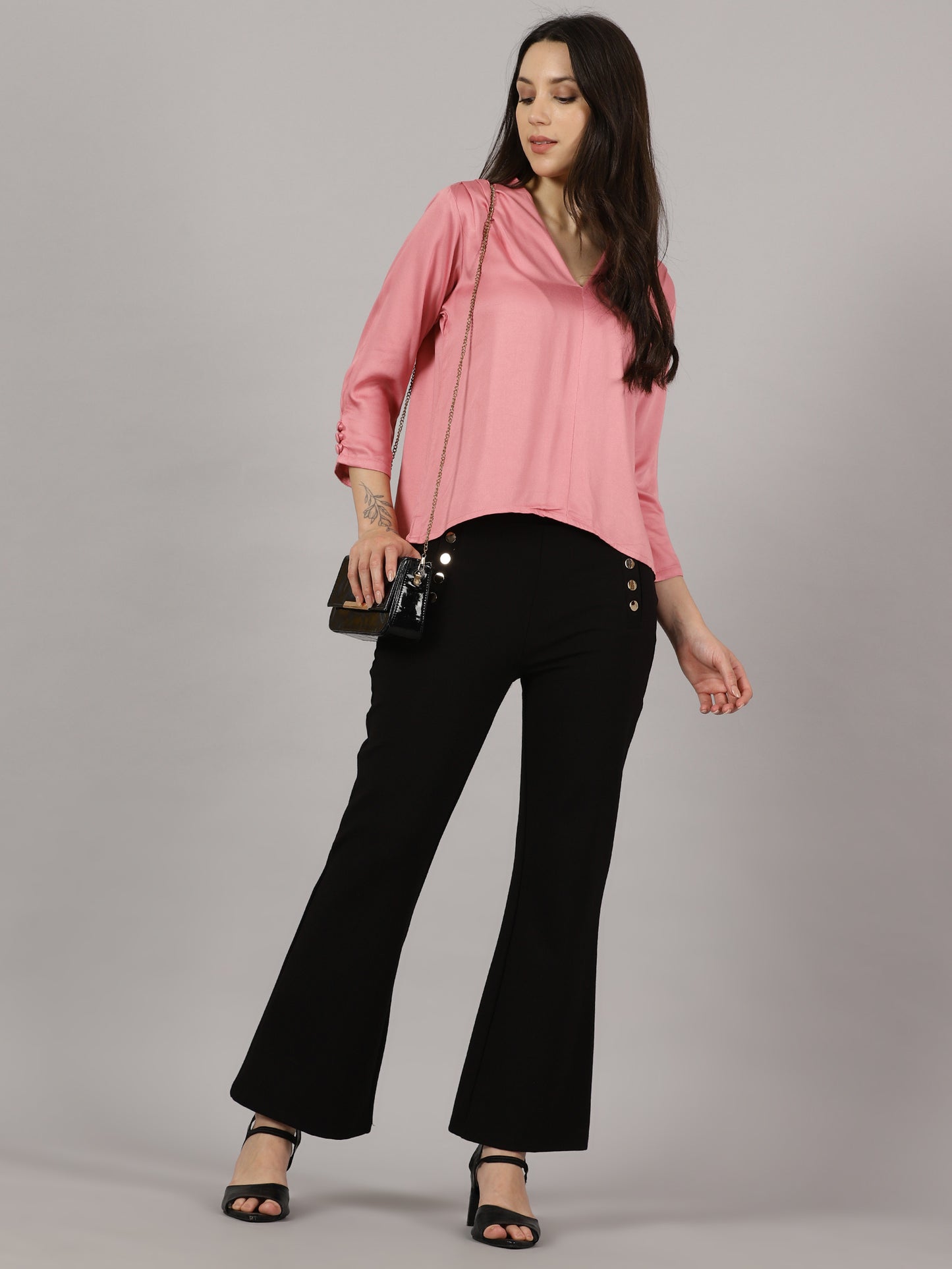 Blush Pink V-Neck Viscose Top