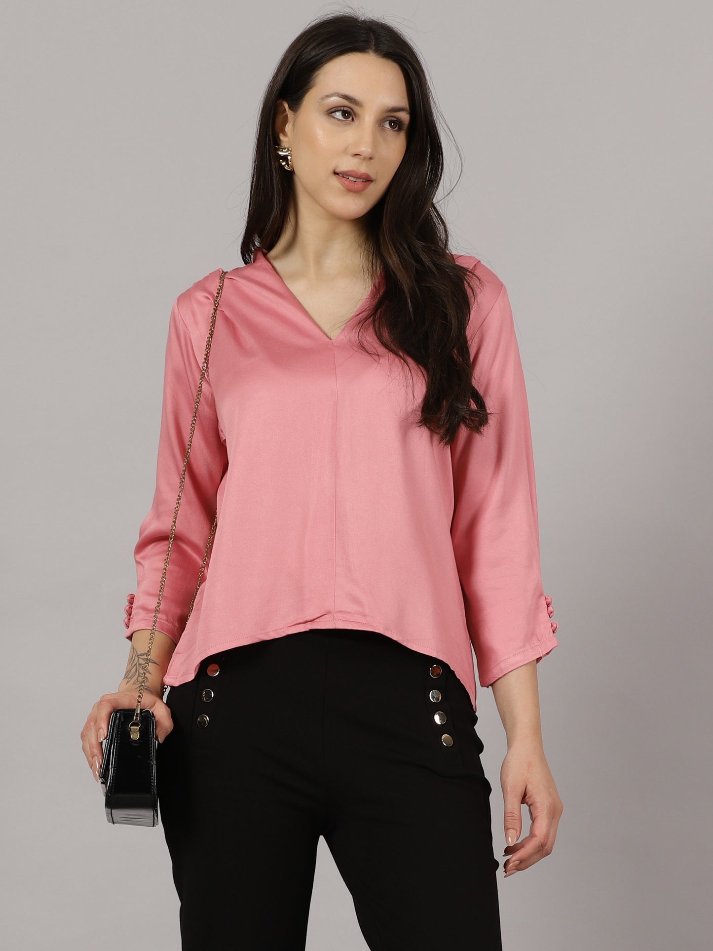 Blush Pink V-Neck Viscose Top