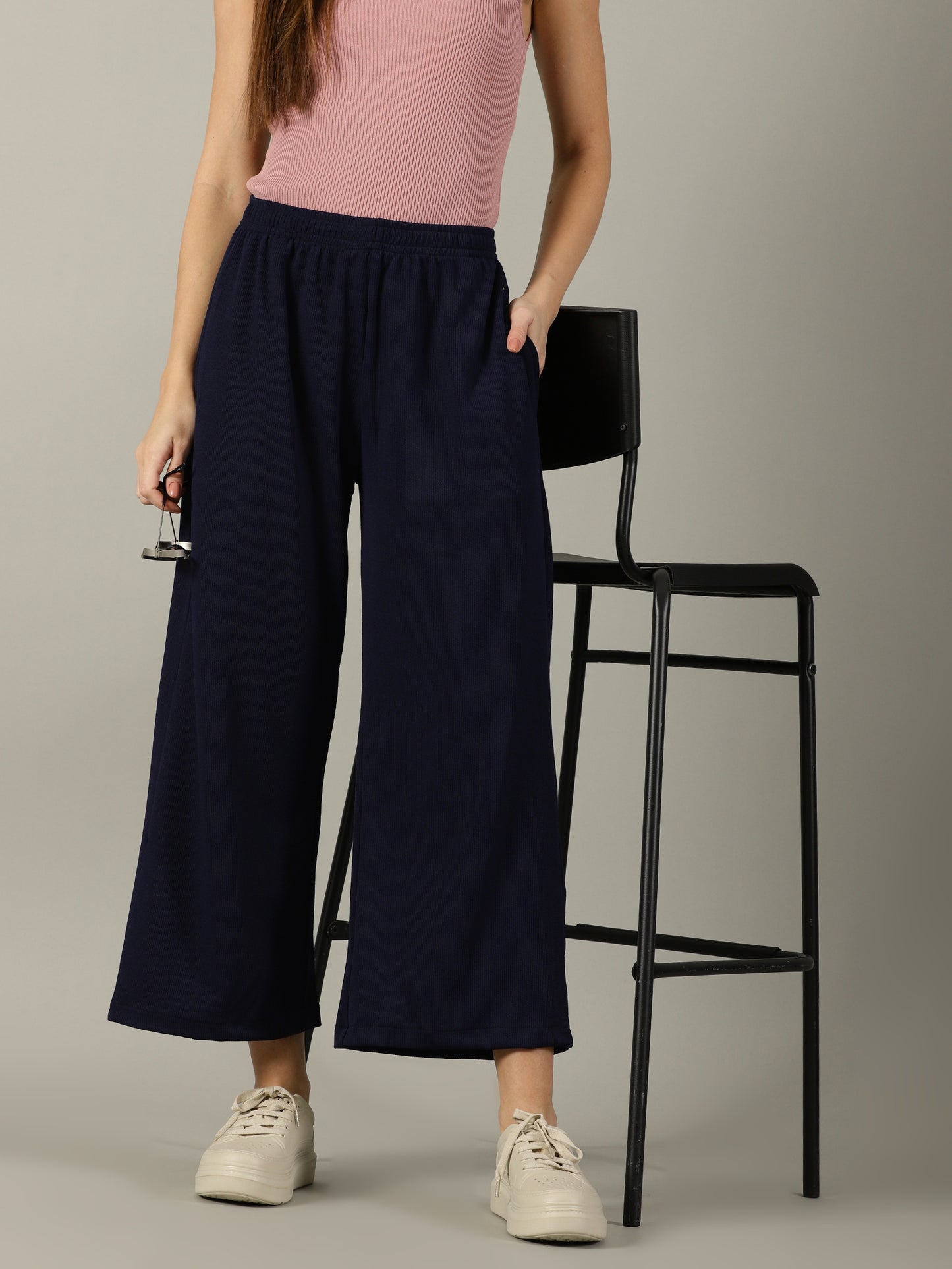 Navy Stretchable Culottes with Pockets