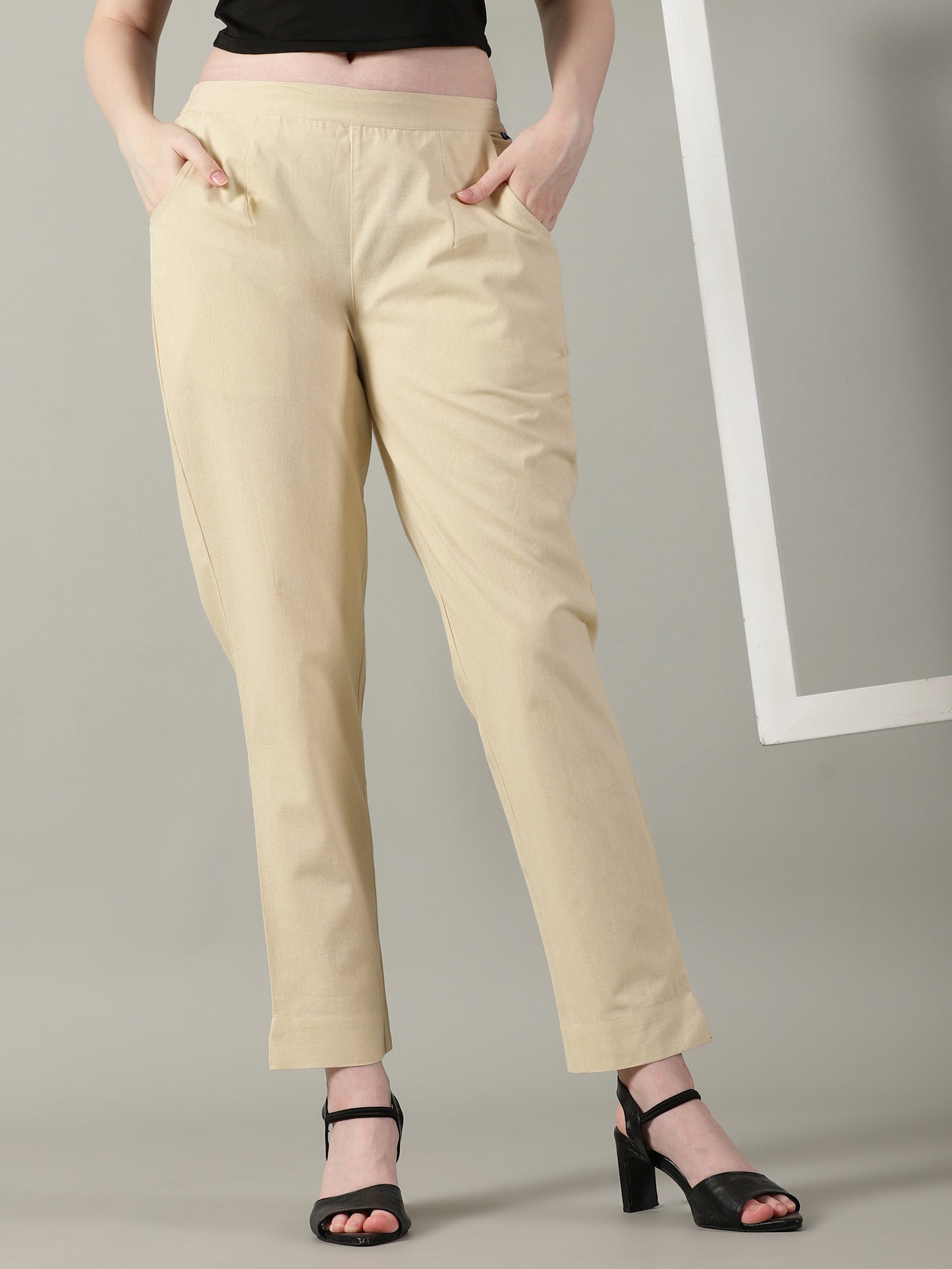 Beige Everyday Cotton Pants
