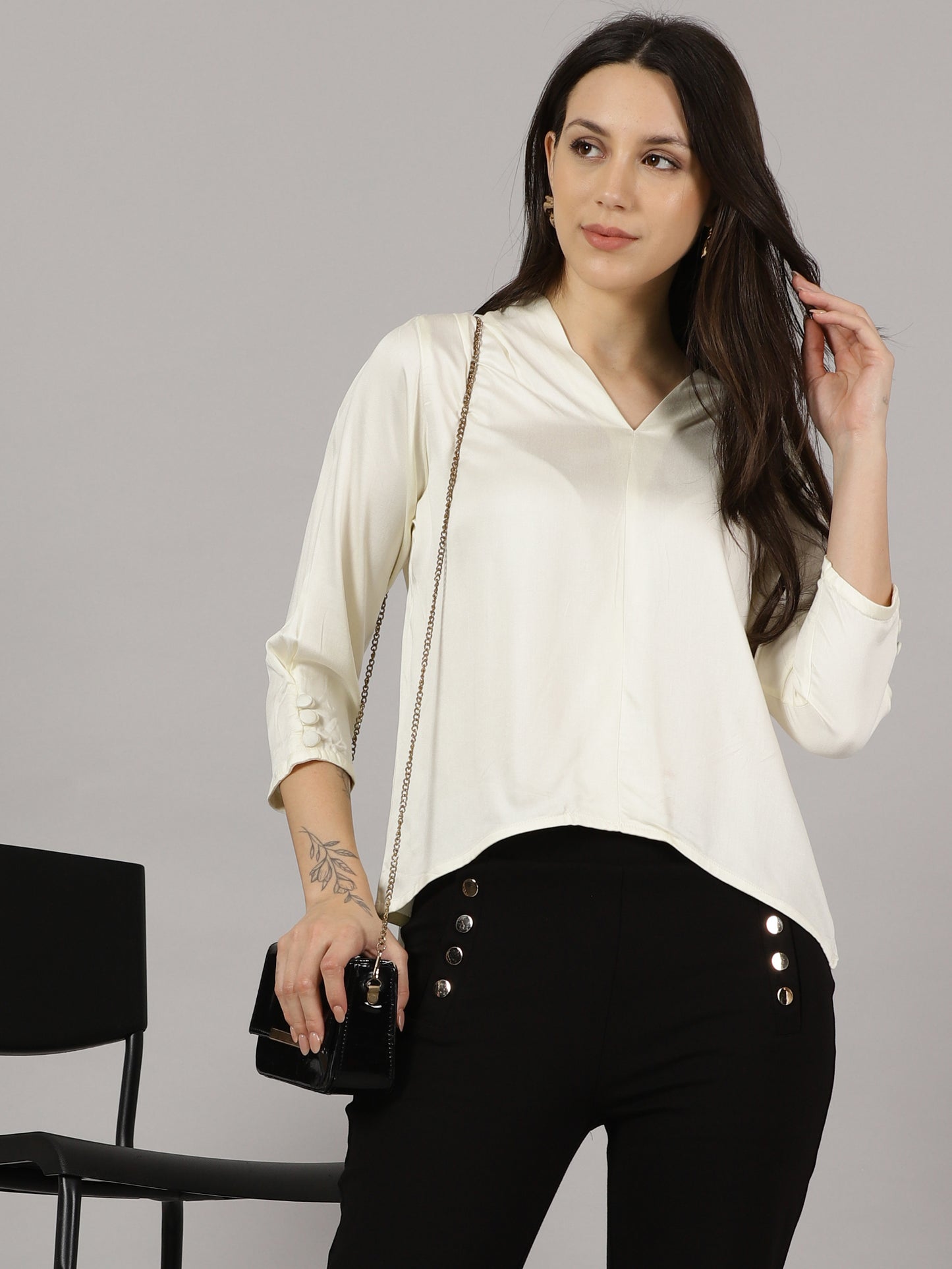 Cream V-Neck Viscose Top