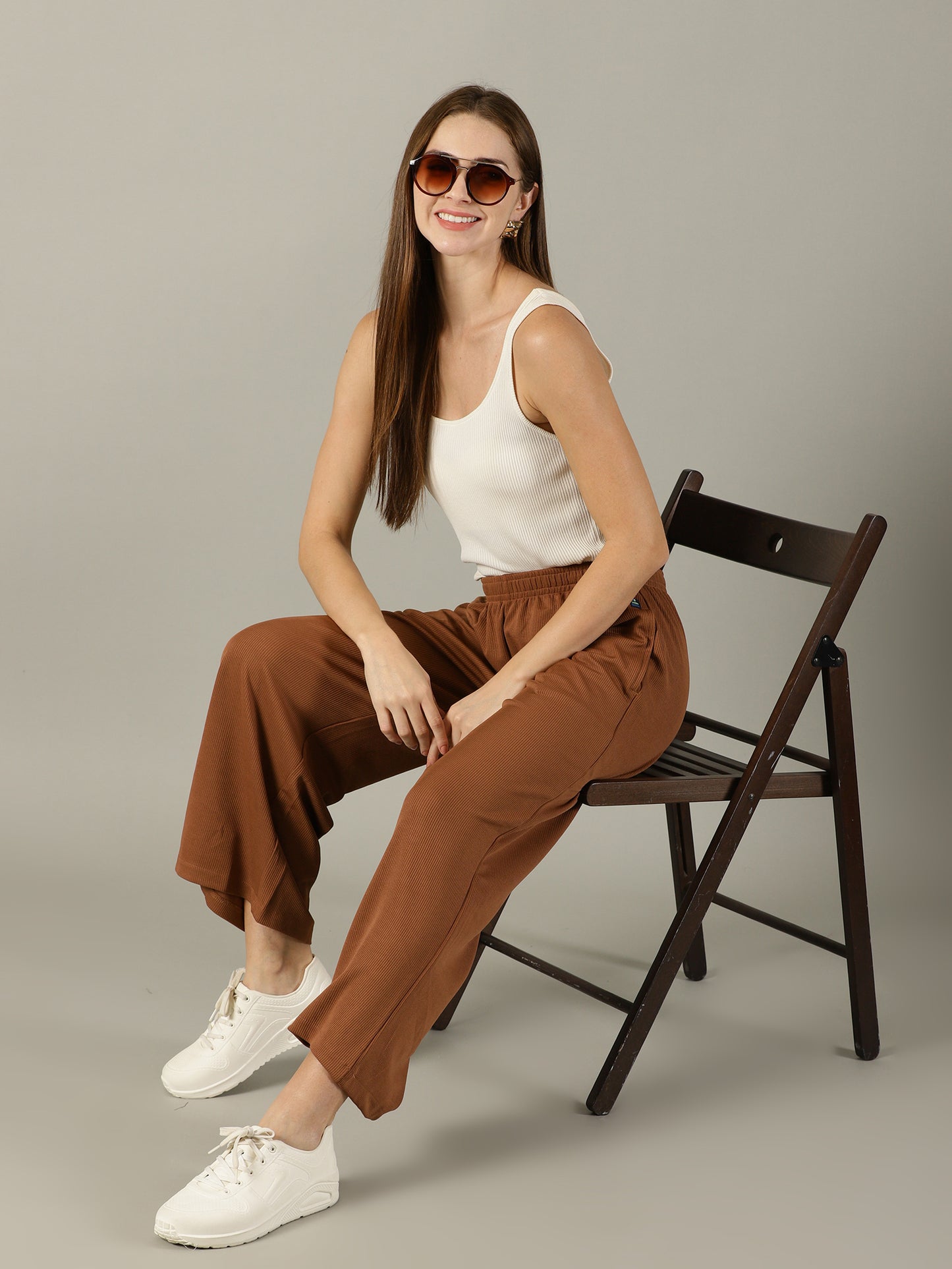 Light Brown Stretchable Culottes with Pockets