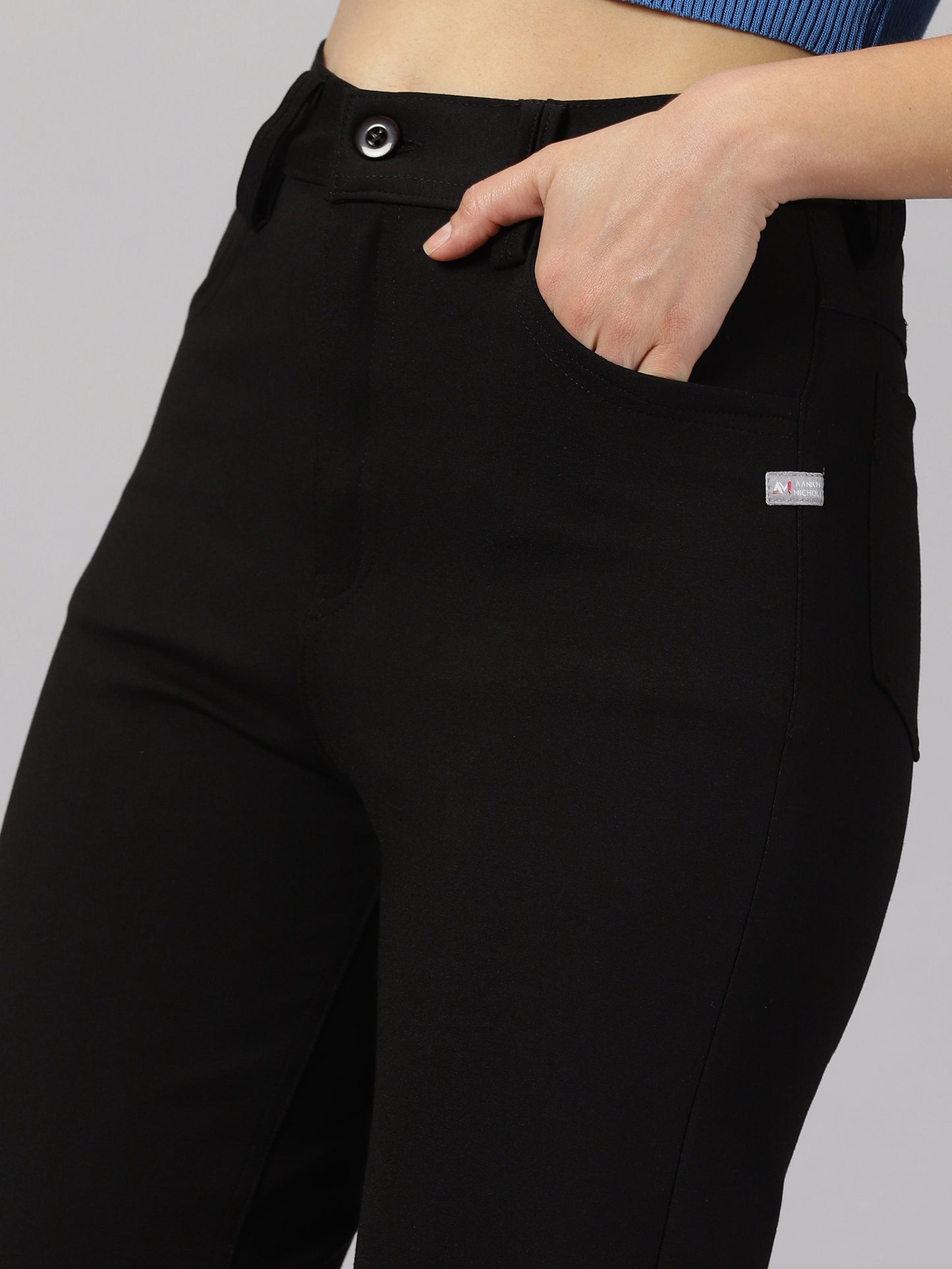 Black Solid four pocket stretchable trousers