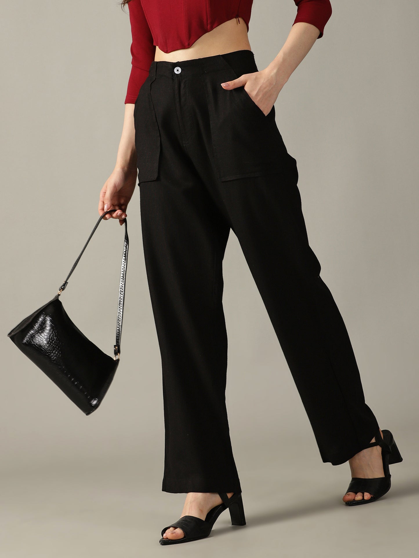 Black Wide Leg Linen Trousers